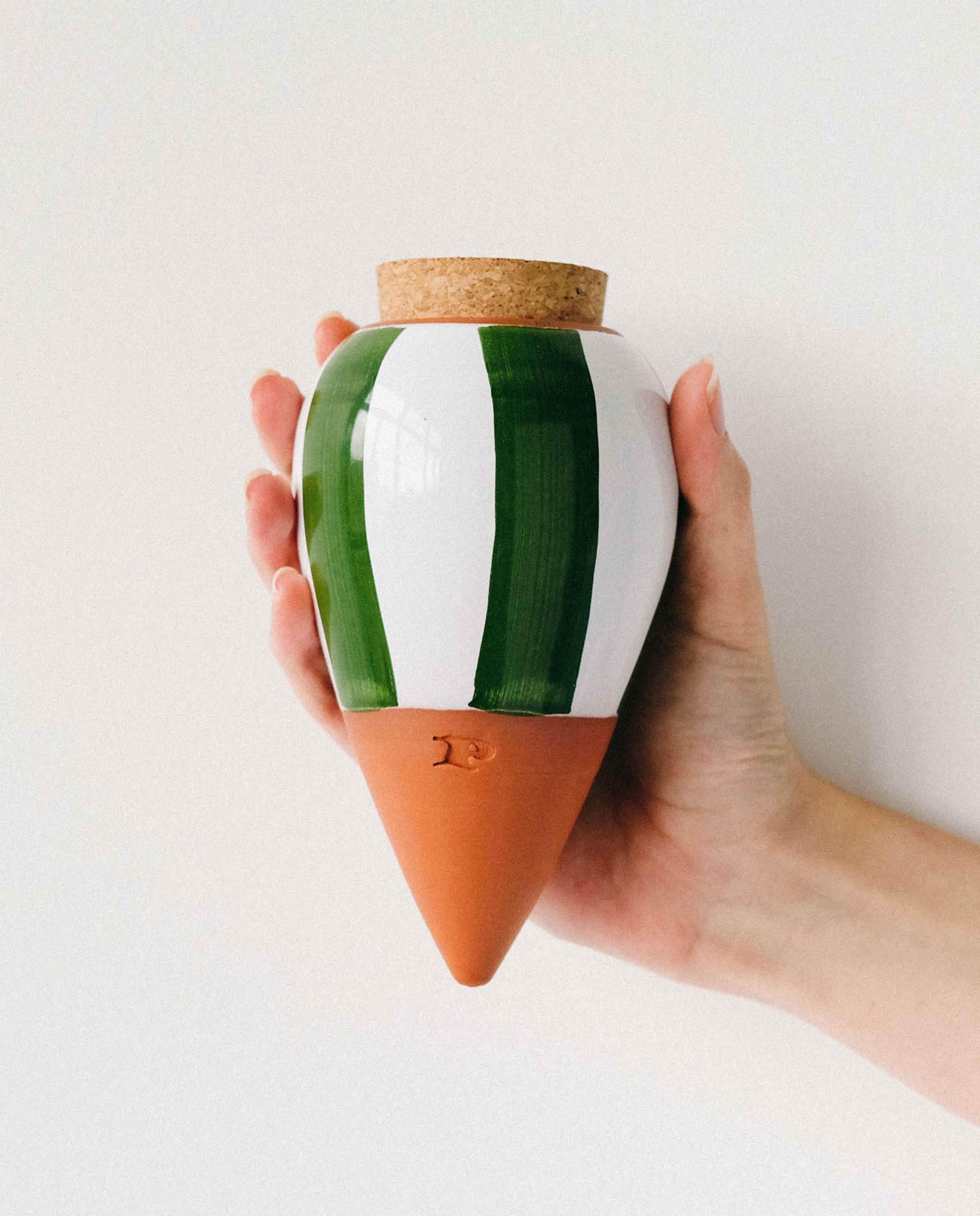 Marché Commun Olla Plantes Rayé Vert et Blanc Pépin