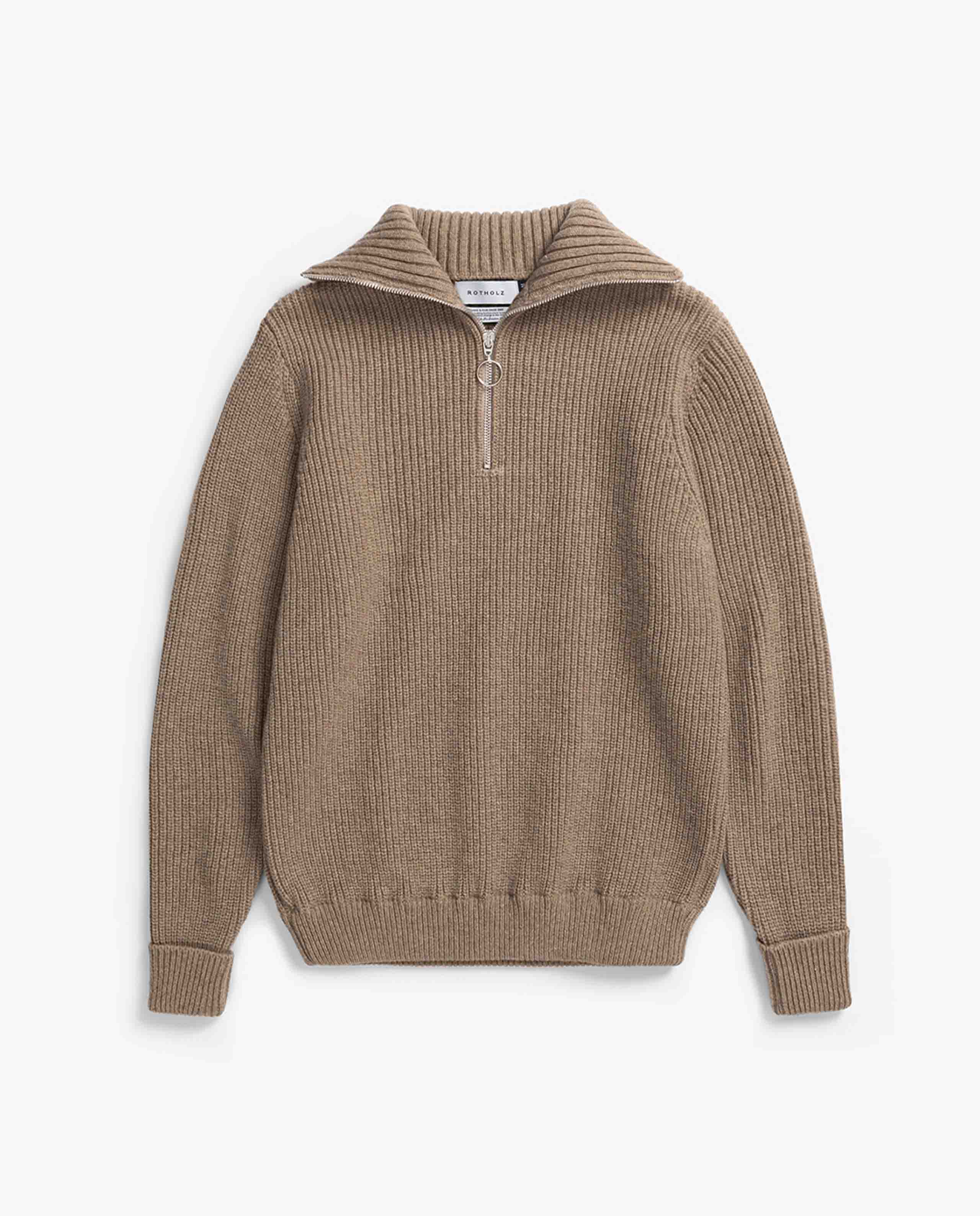 Marché Commun pull col roulé zippé en laine et en nylon recyclés taupe Rotholz