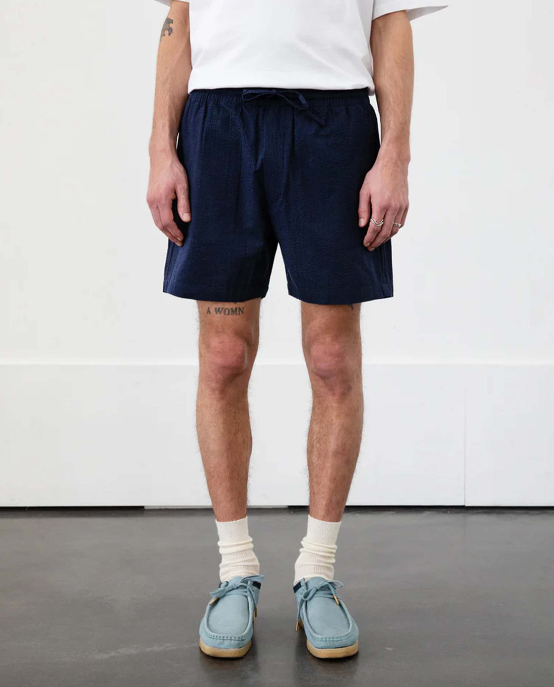 marché commun short gaufré en coton bio bleu marine rotholz