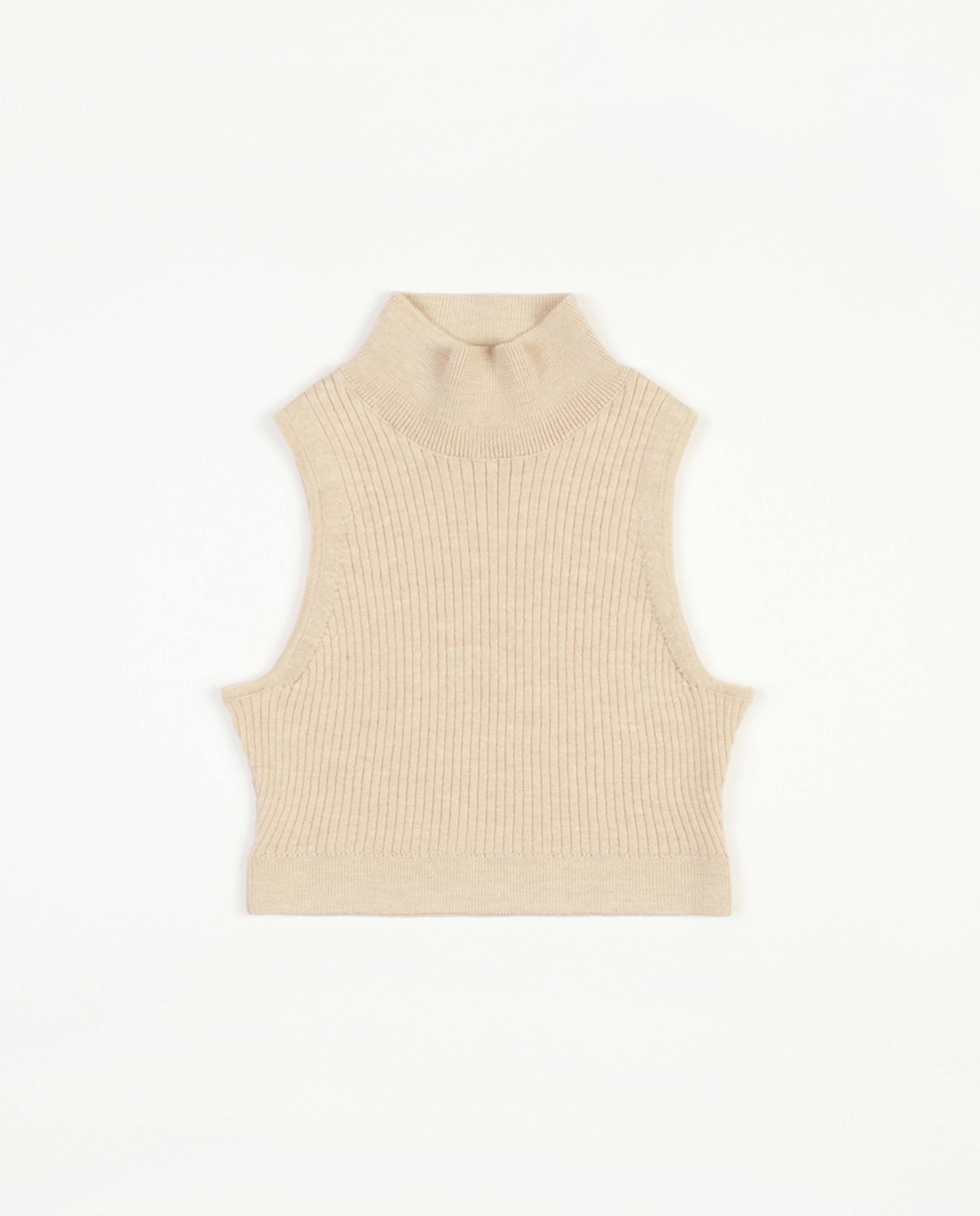 Marché Commun Col roulé sans manches en laine mérinos sable Rotholz