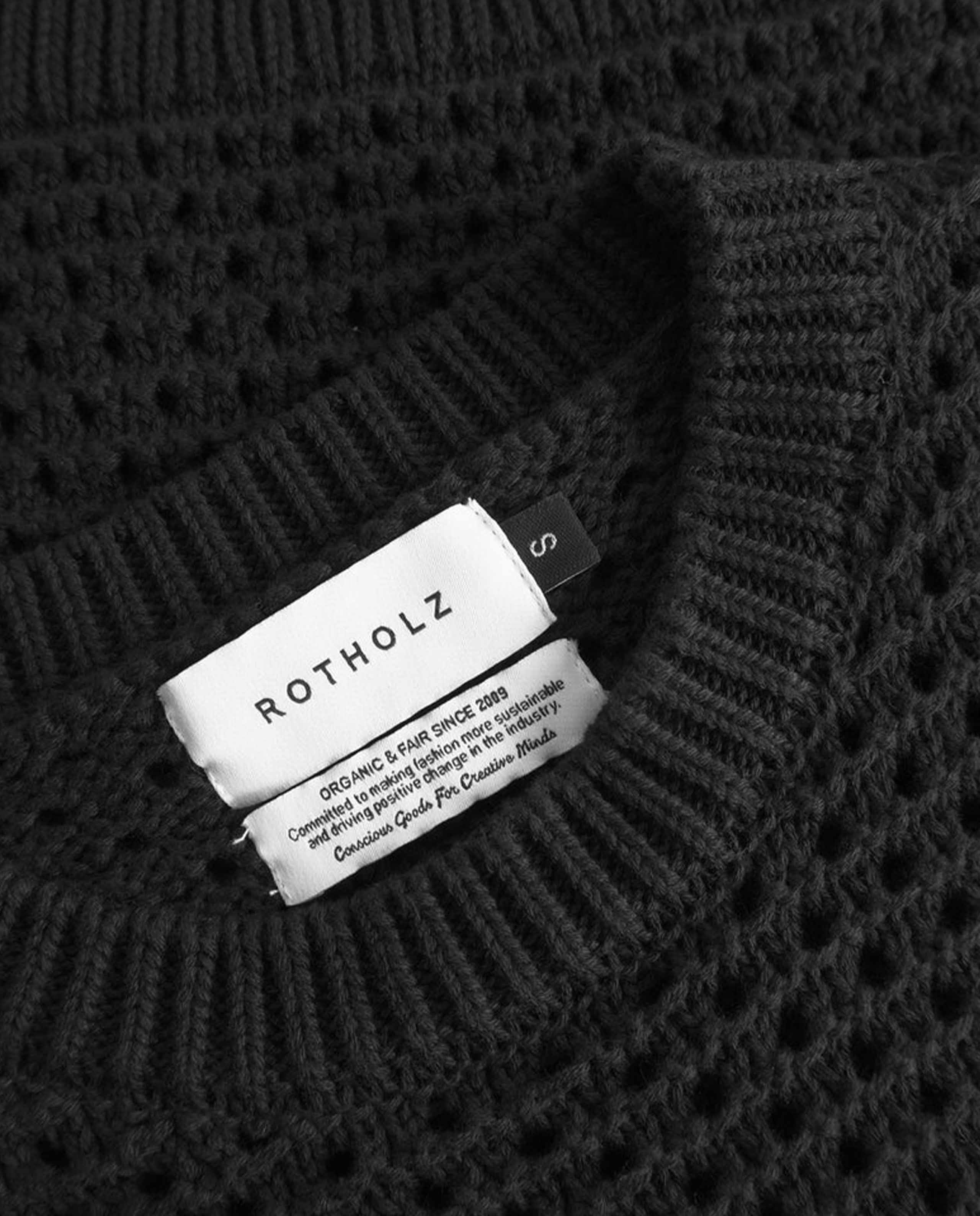 marché commun gilet tricot ajouré en coton bio noir rotholz