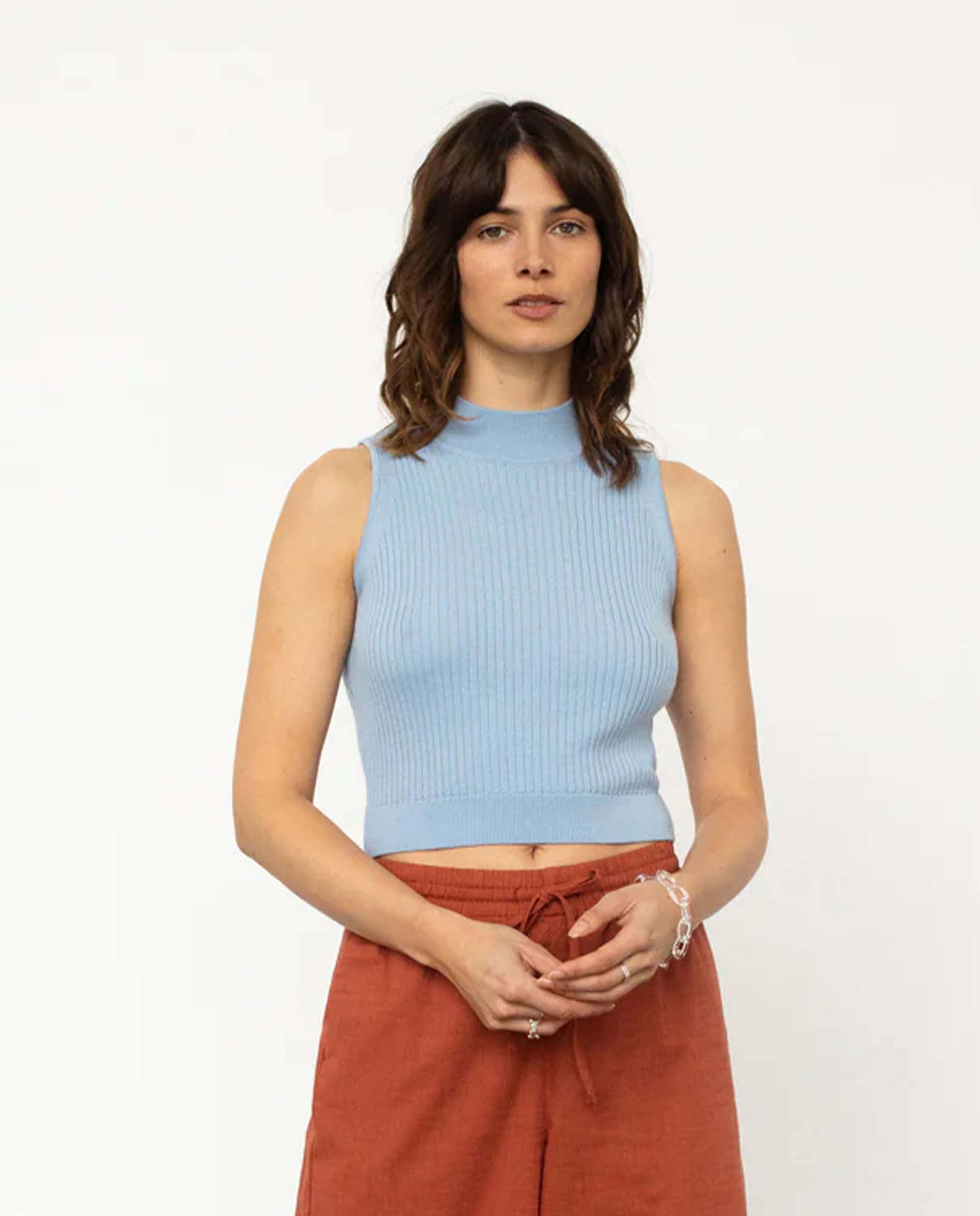 Débardeur col cheminée en laine mérinos