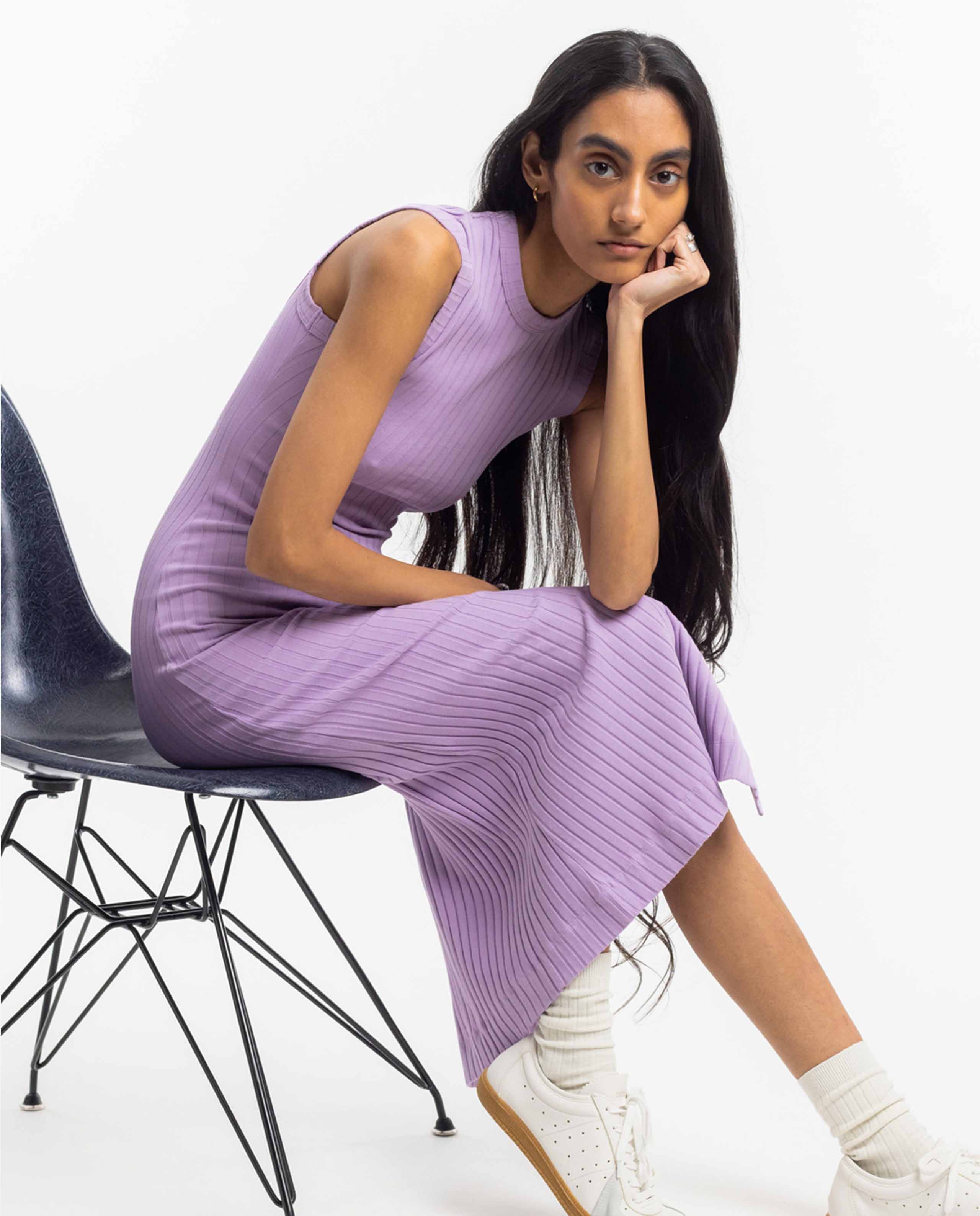 Marché Commun Robe midi dos nu en coton bio lavande Rotholz