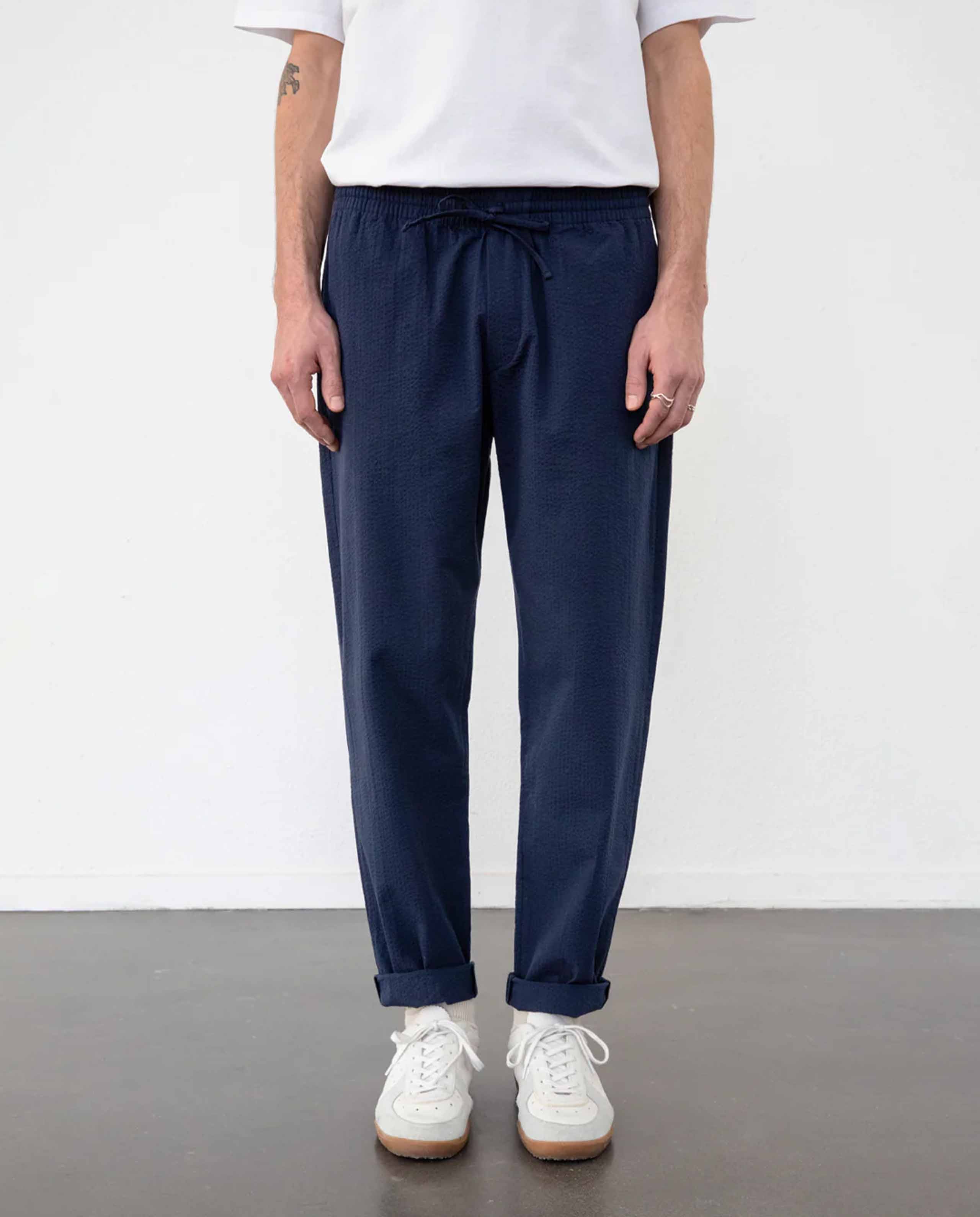 marché commun pantalon gaufré en coton bio bleu marine rotholz