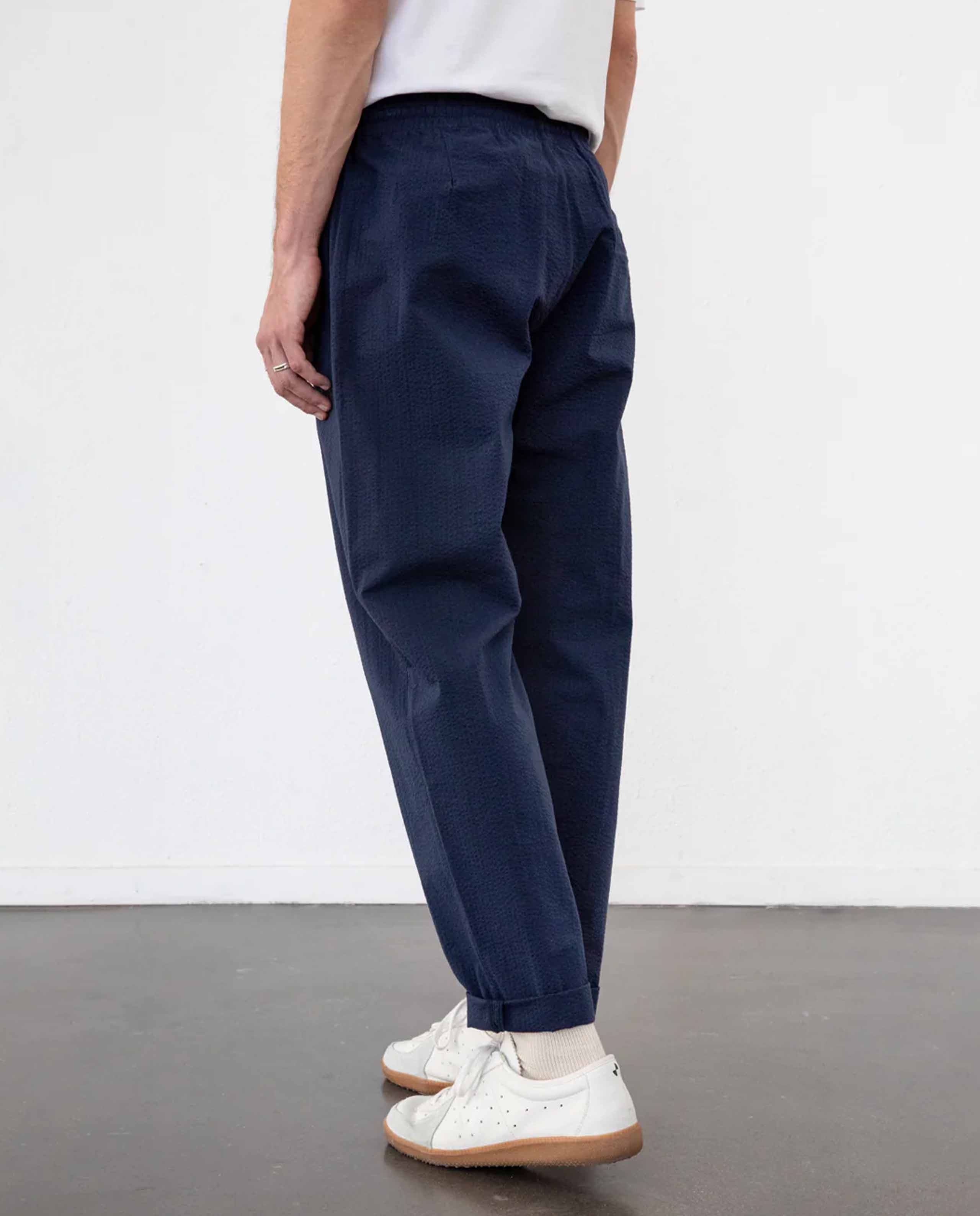 marché commun pantalon gaufré en coton bio bleu marine rotholz