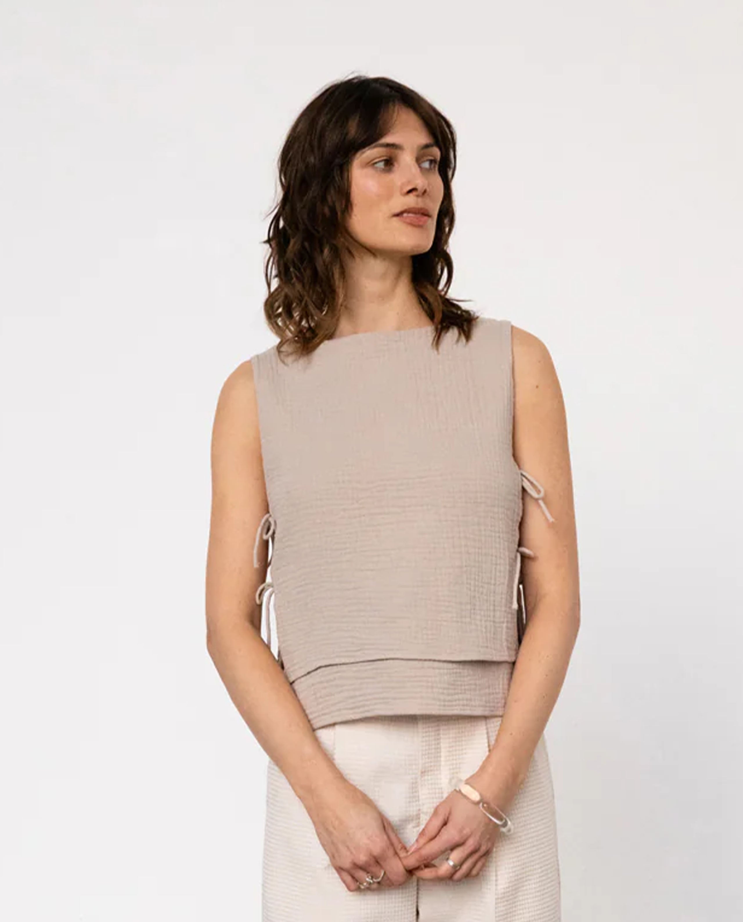 Marché commun top à nouer en coton bio femme coloris sable rotholz