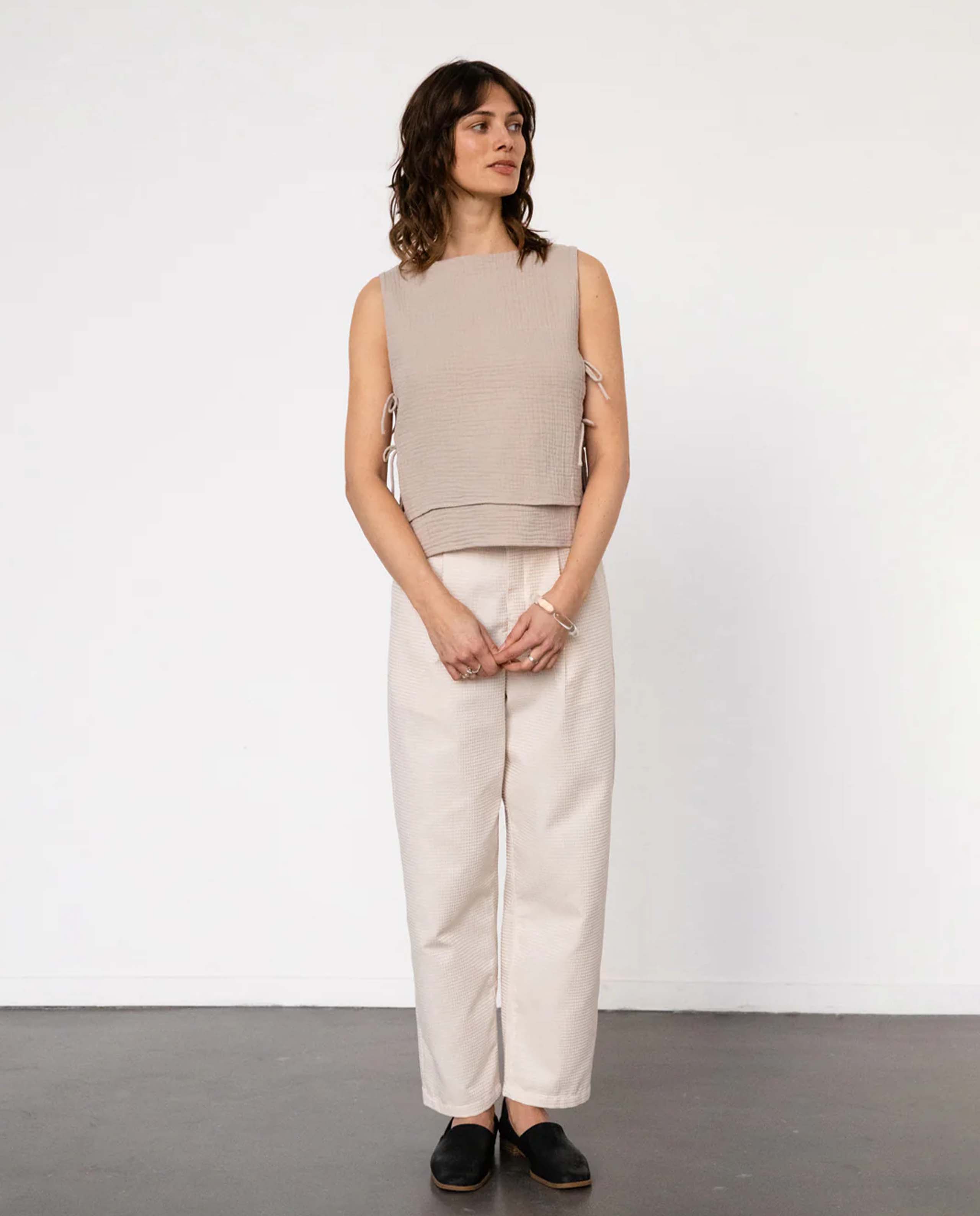 Marché commun top à nouer en coton bio femme coloris sable rotholz