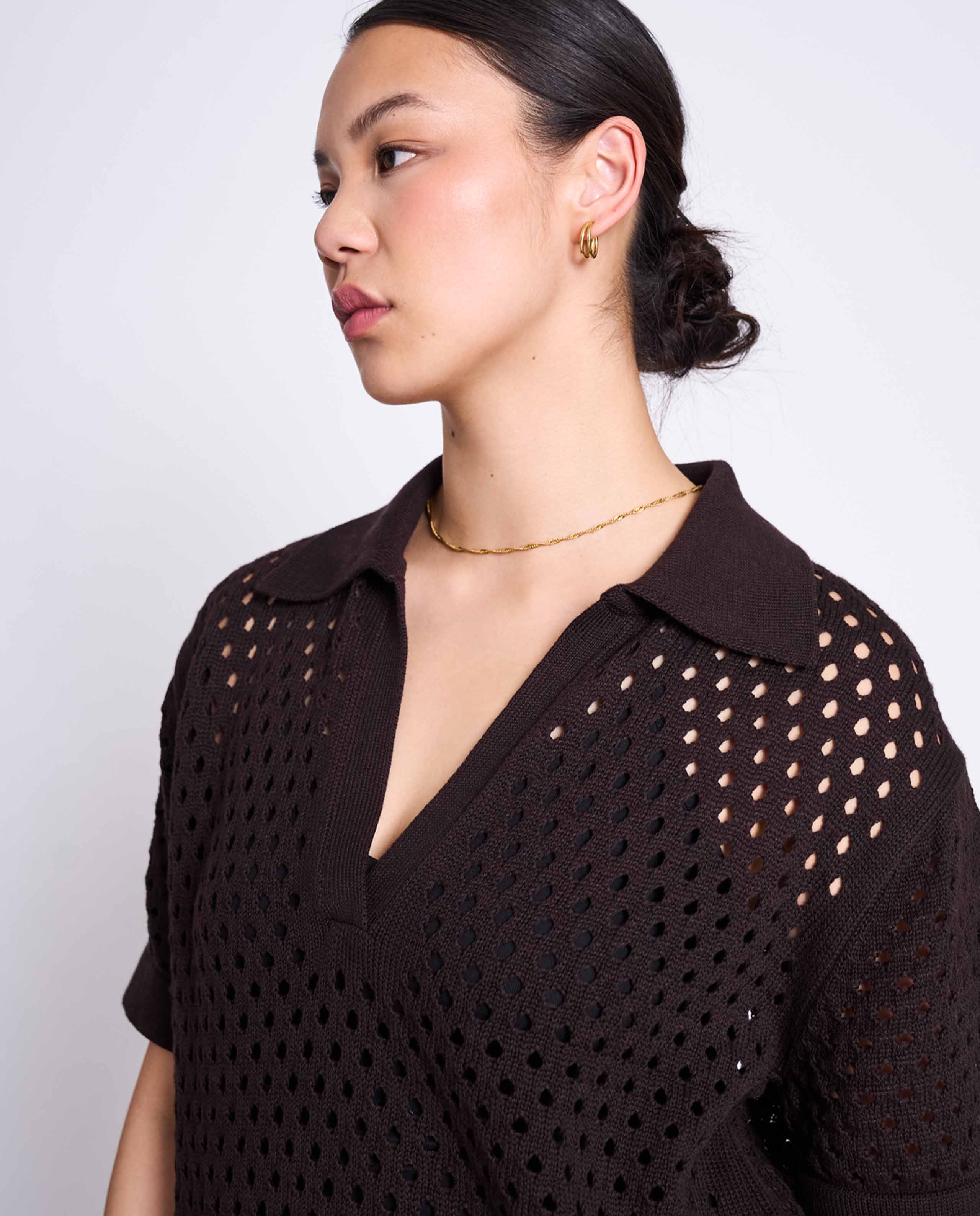 Marché Commun T-shirt Ajouré Col V Espresso Jan &