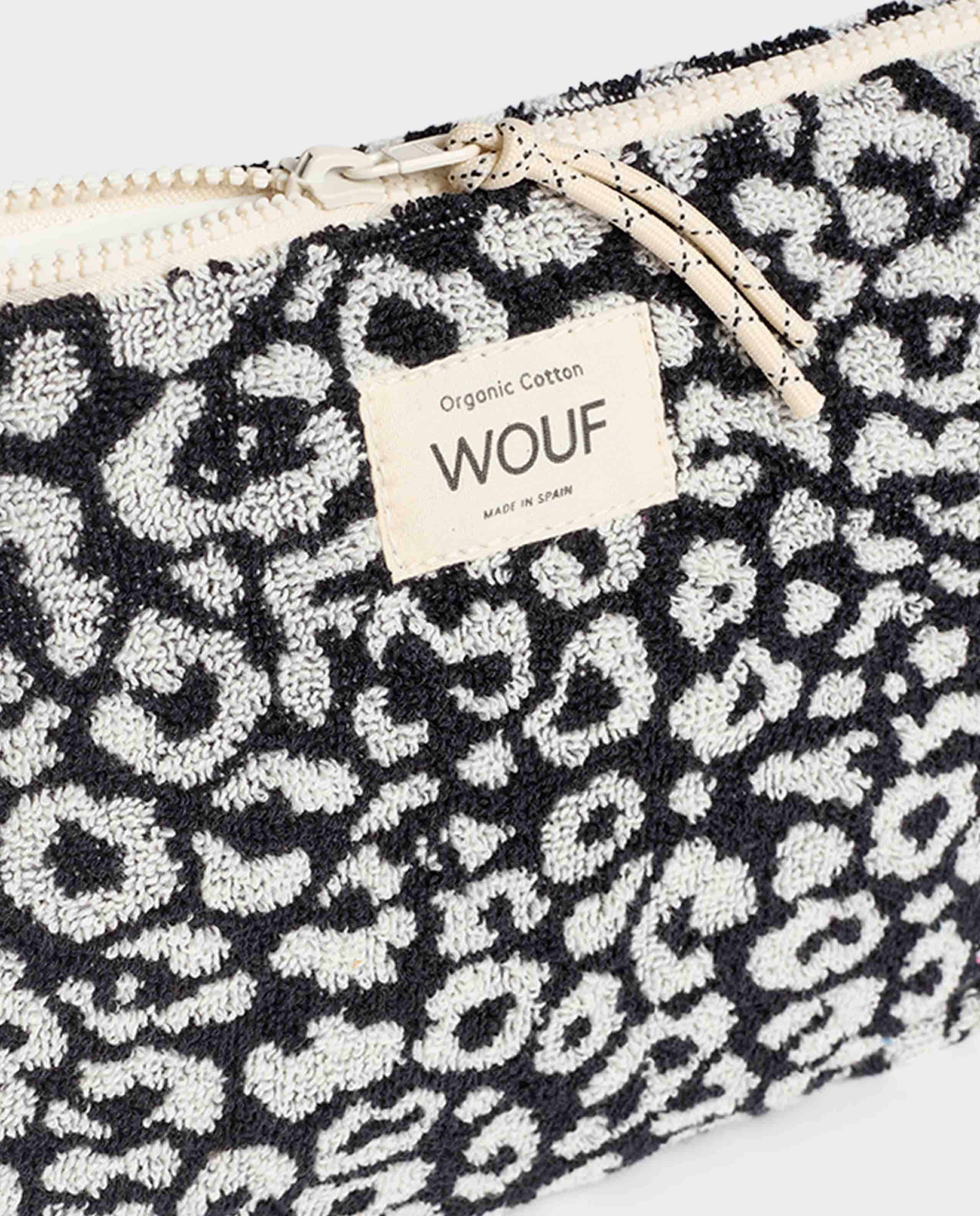Marché Commun pochette en eponge coton bio noir blanc wouf