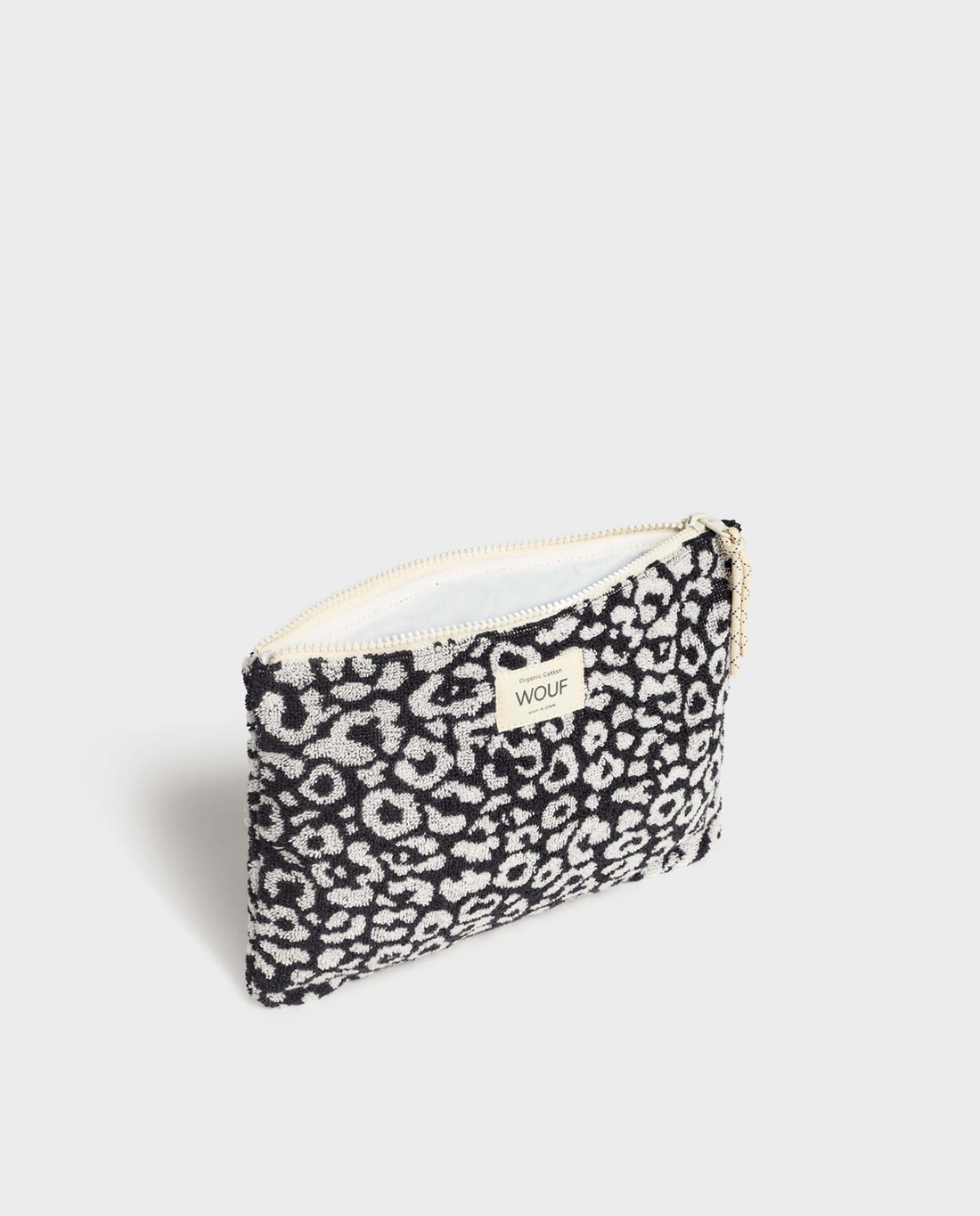 Marché Commun pochette en eponge coton bio noir blanc wouf