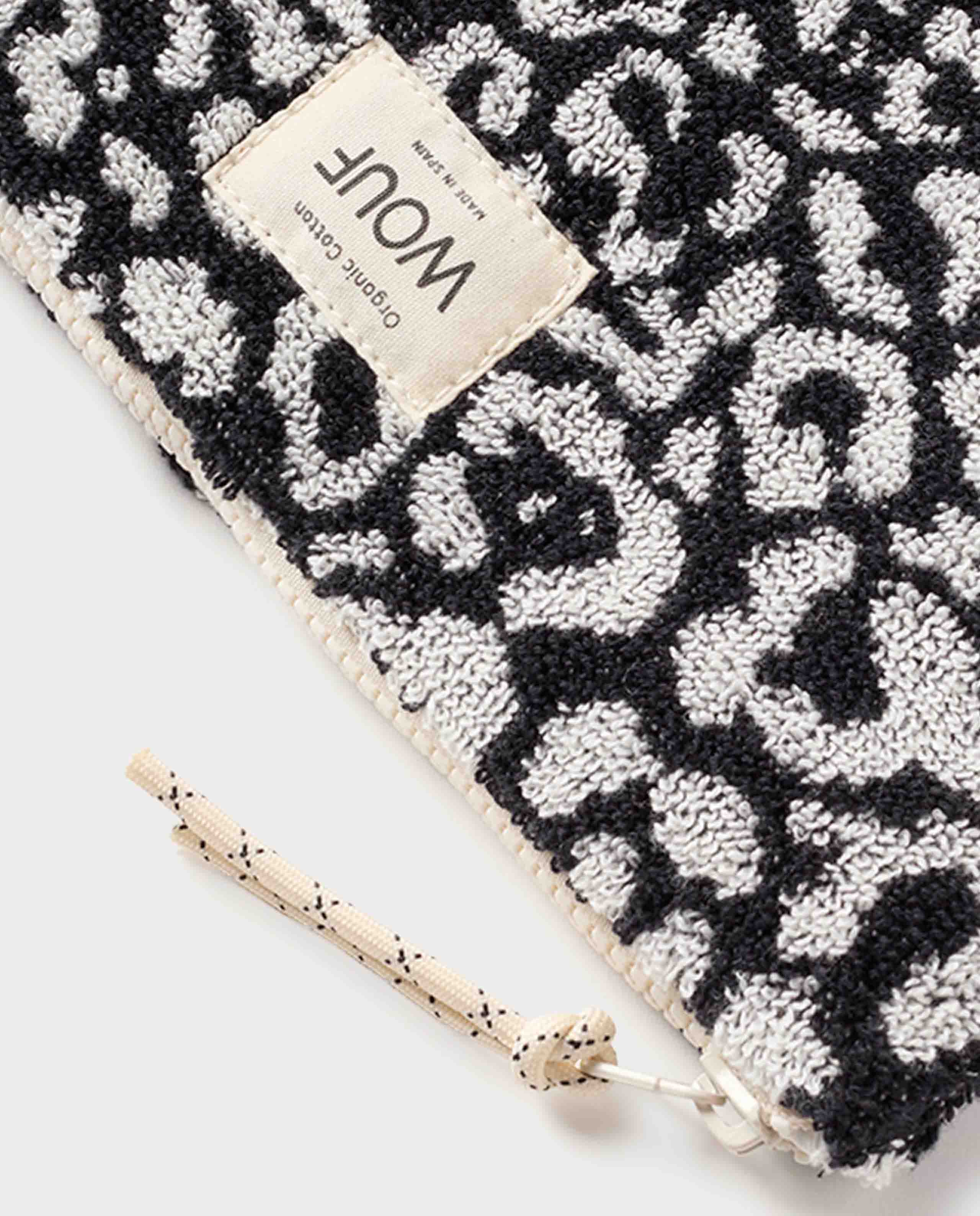 Marché Commun pochette en eponge coton bio noir blanc wouf