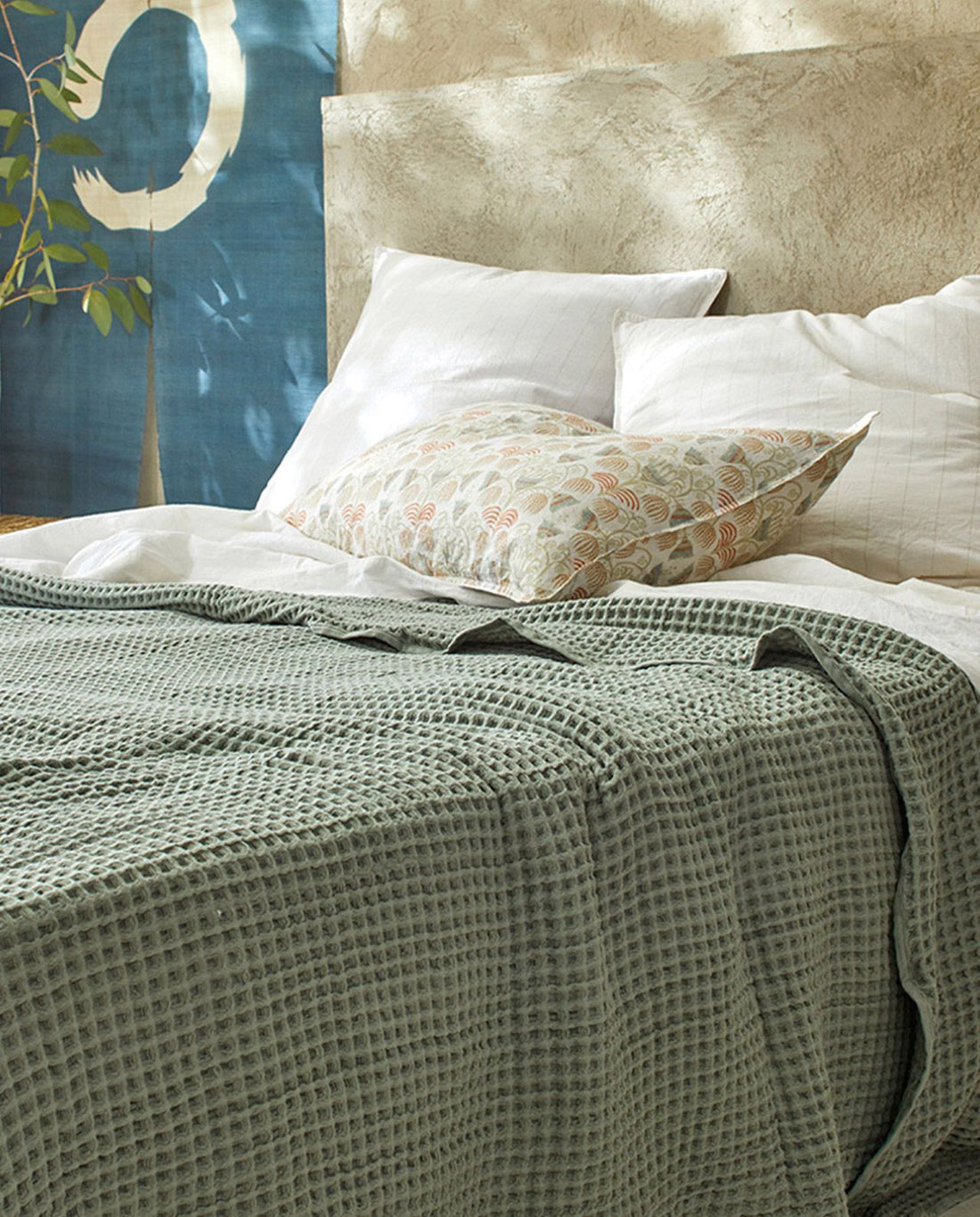 Jeté de lit nid d’abeille en coton bio