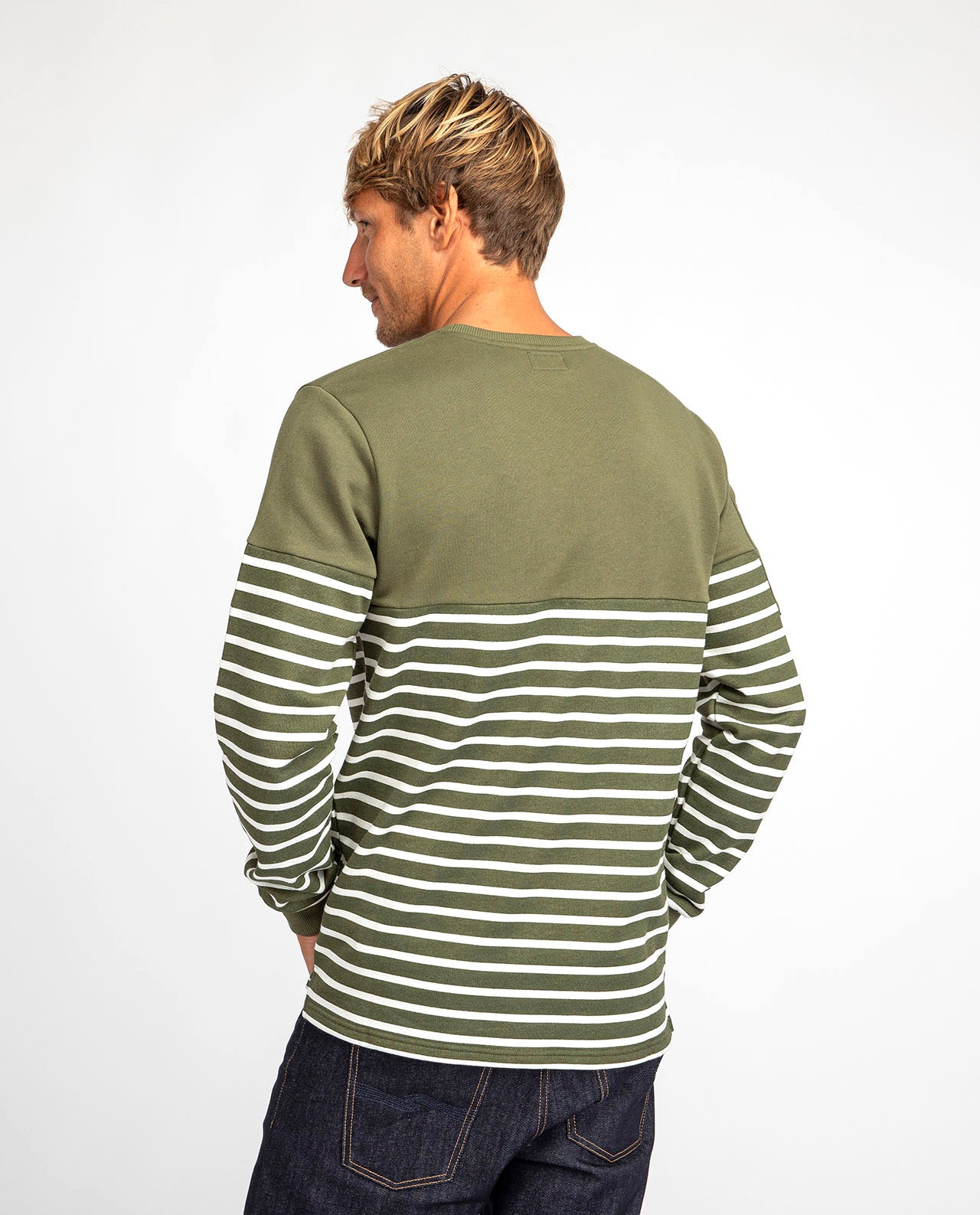 marché commun bask in the sun sweatshirt marinière homme coton biologique naturel éco-responsable éthique fabriqué en Europe kaki