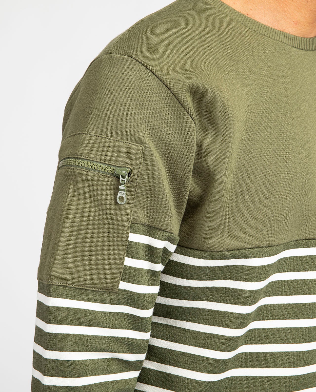 marché commun bask in the sun sweatshirt marinière homme coton biologique naturel éco-responsable éthique fabriqué en Europe kaki
