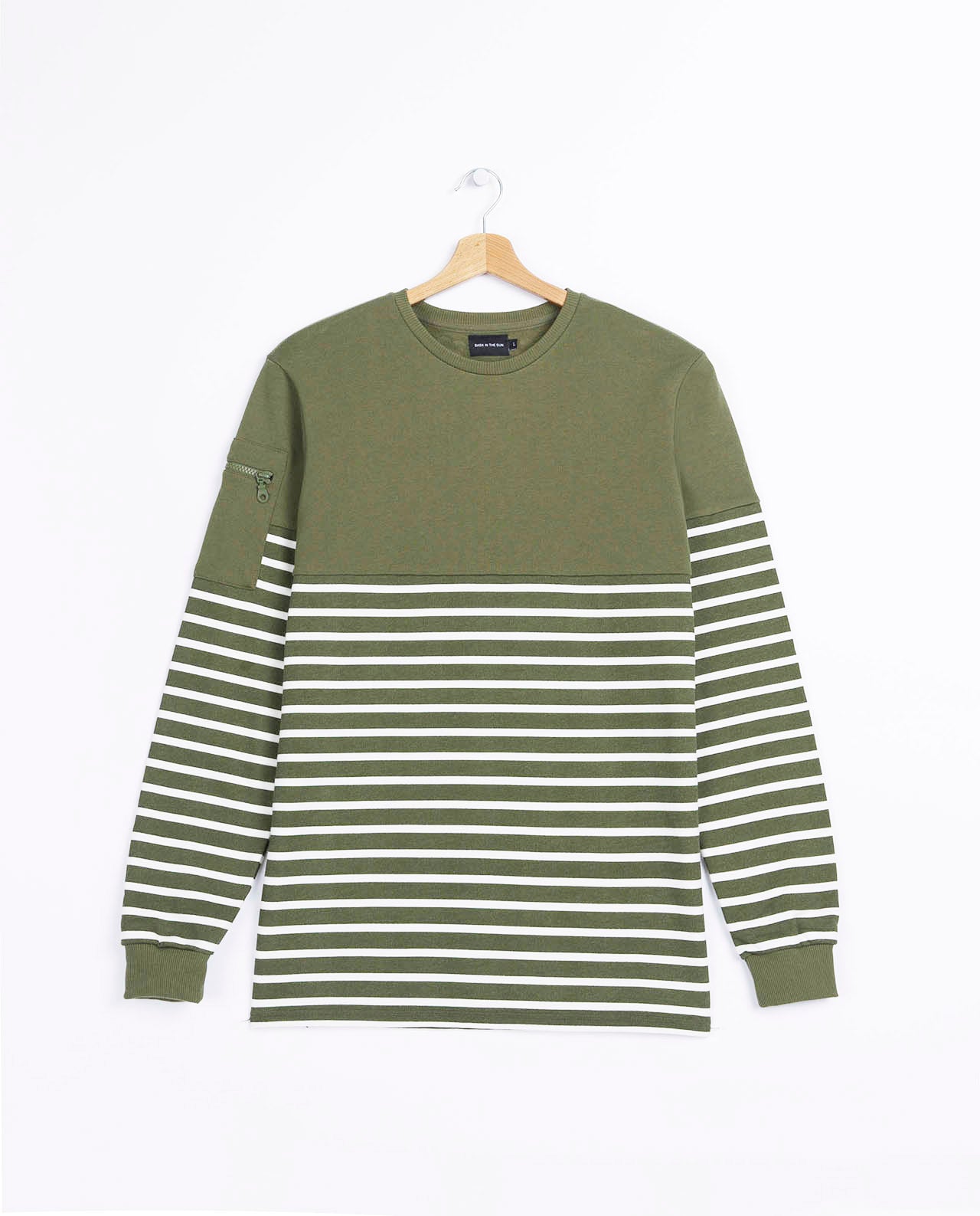 marché commun bask in the sun sweatshirt marinière homme coton biologique naturel éco-responsable éthique fabriqué en Europe kaki