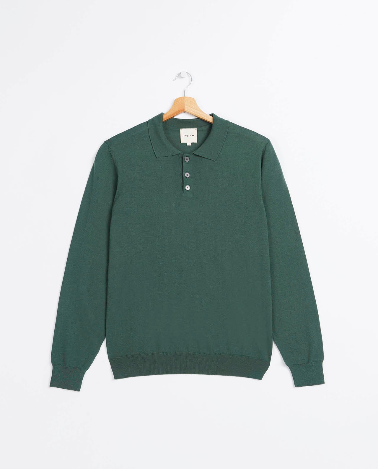 marché commun noyoco polo homme manches longues laine mérinos extra fine vert éco-responsable