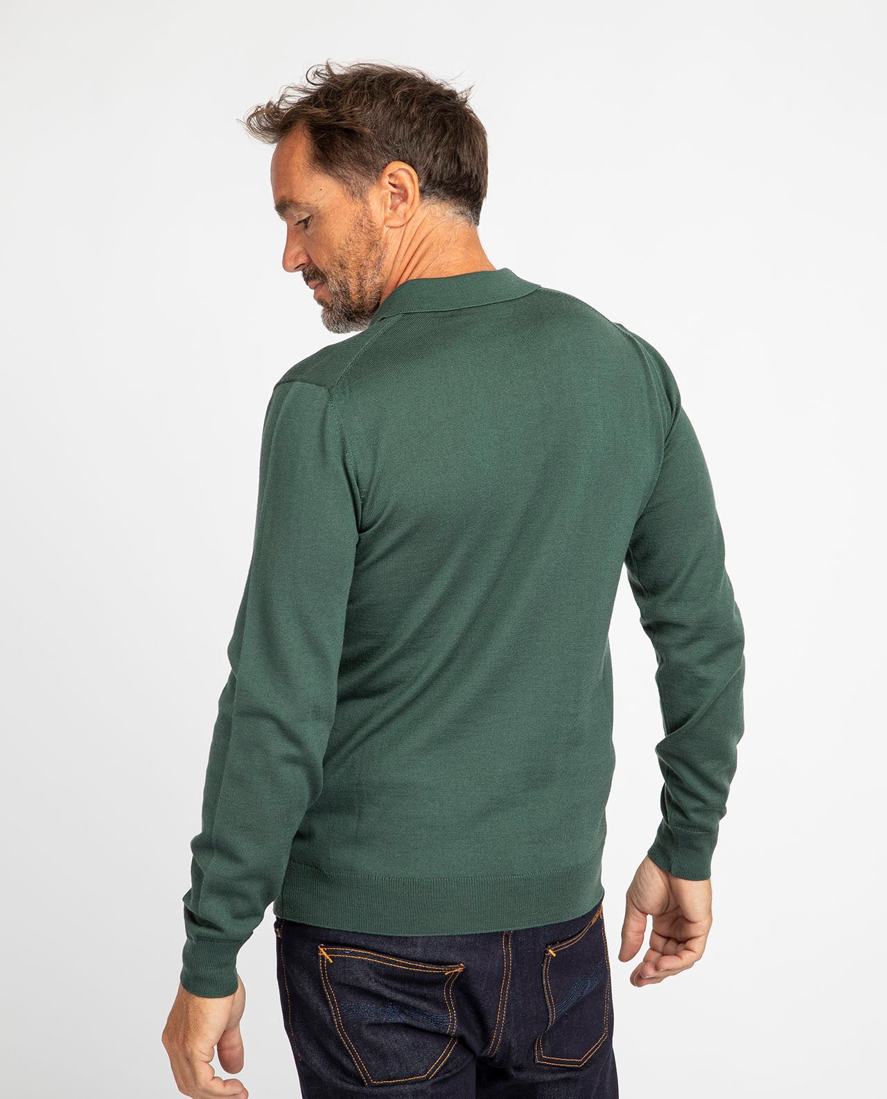 marché commun noyoco polo homme manches longues laine mérinos extra fine vert éco-responsable