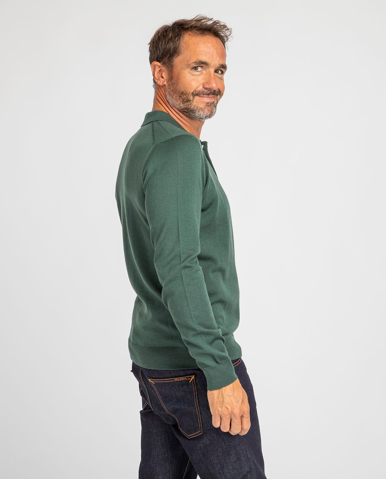 marché commun noyoco polo homme manches longues laine mérinos extra fine vert éco-responsable