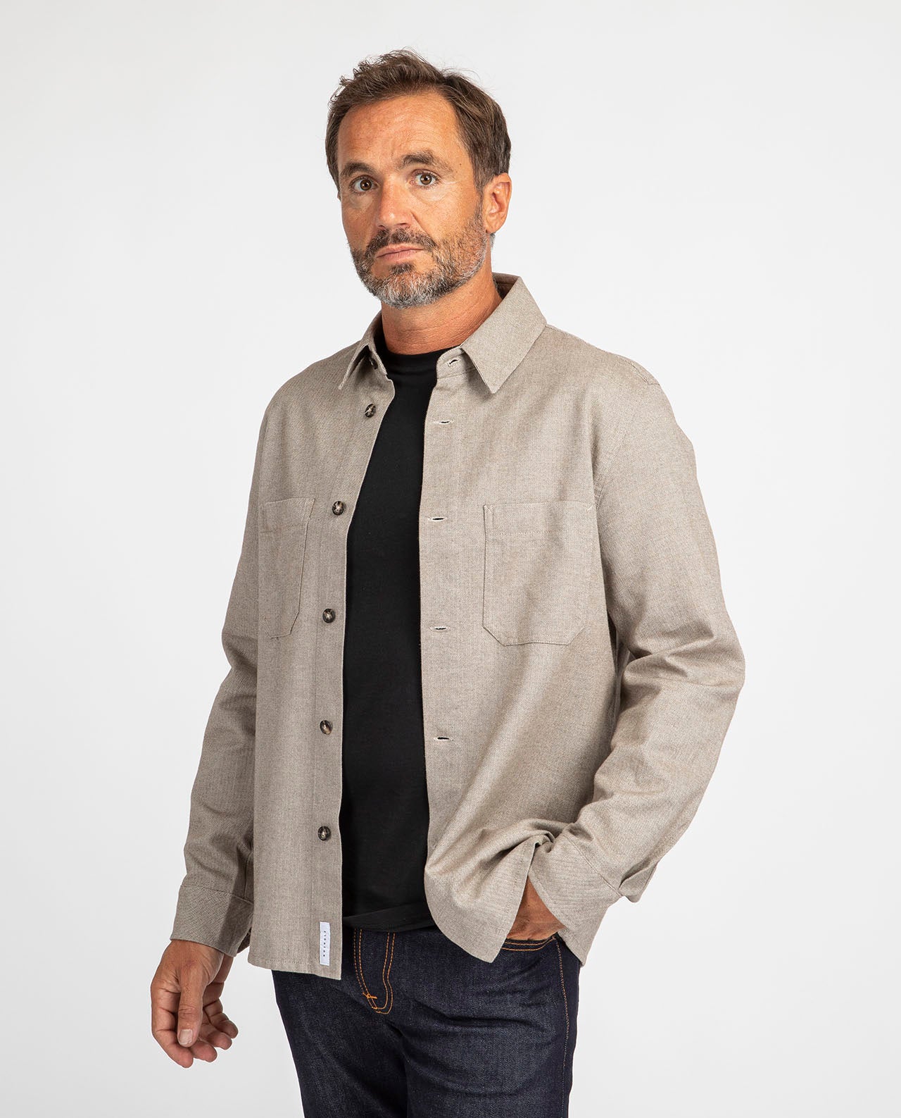 marché commun rotholz chemise beige chevrons homme coton biologique éco-responsable éthique fabriquée en Europe