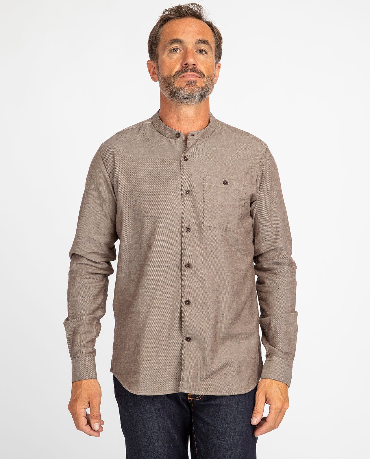 marché commun bask in the sun chemise col officier coton ethique marron