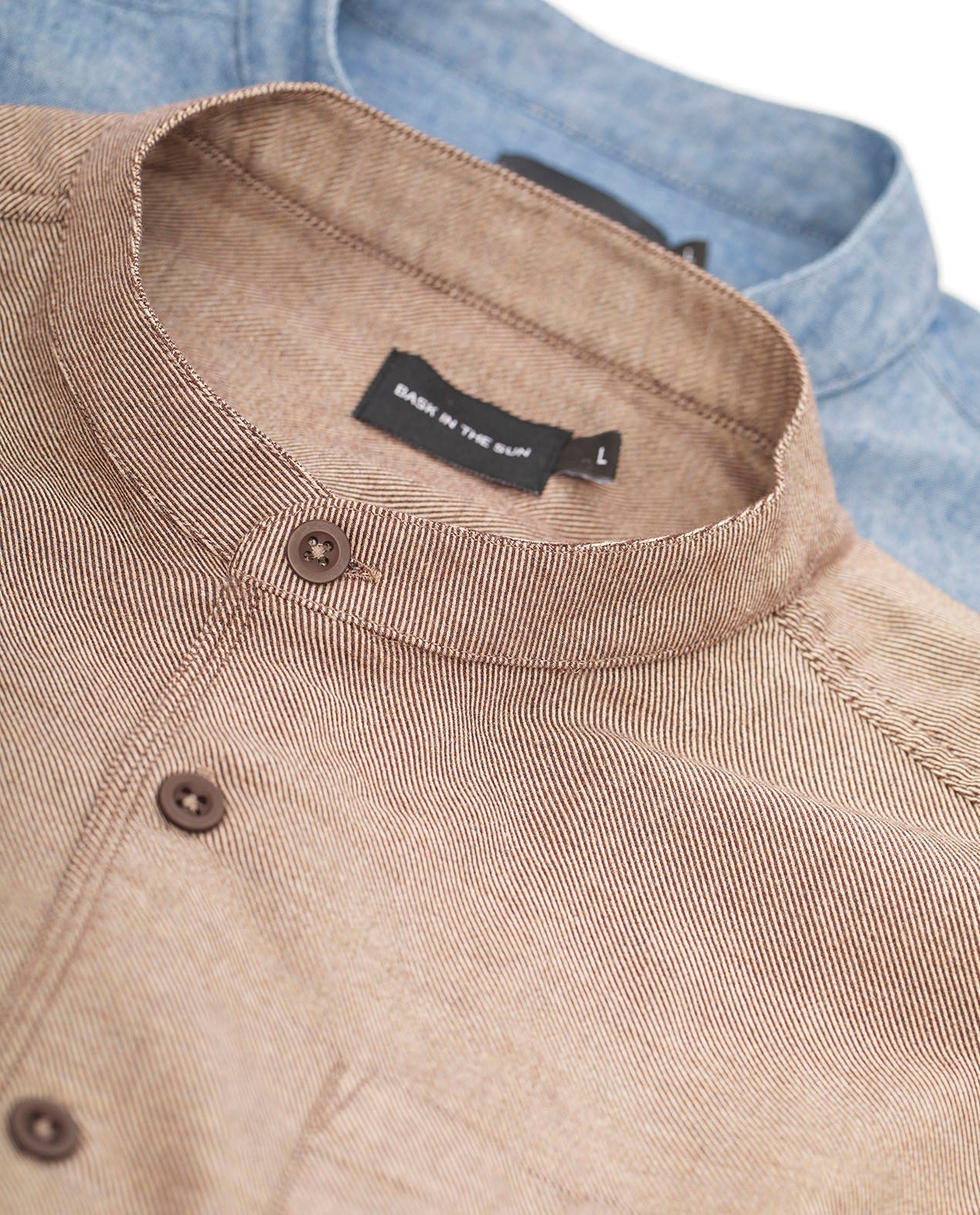marché commun bask in the sun chemise homme col officier éthique chambray bleu ou marron