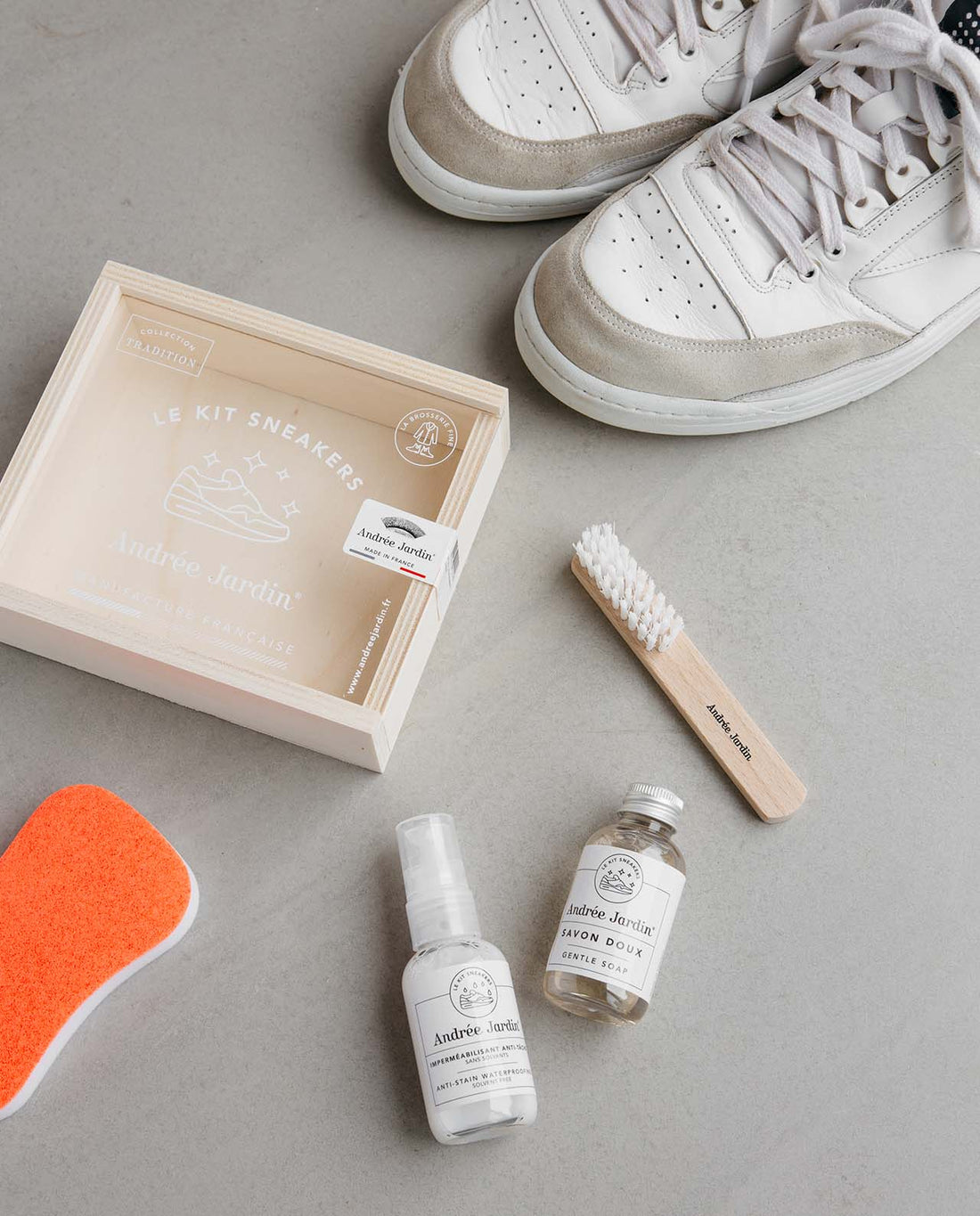 marché commun andrée jardin kit nettoyage entretien sneakers baskets tennis chaussures fabriqué en France