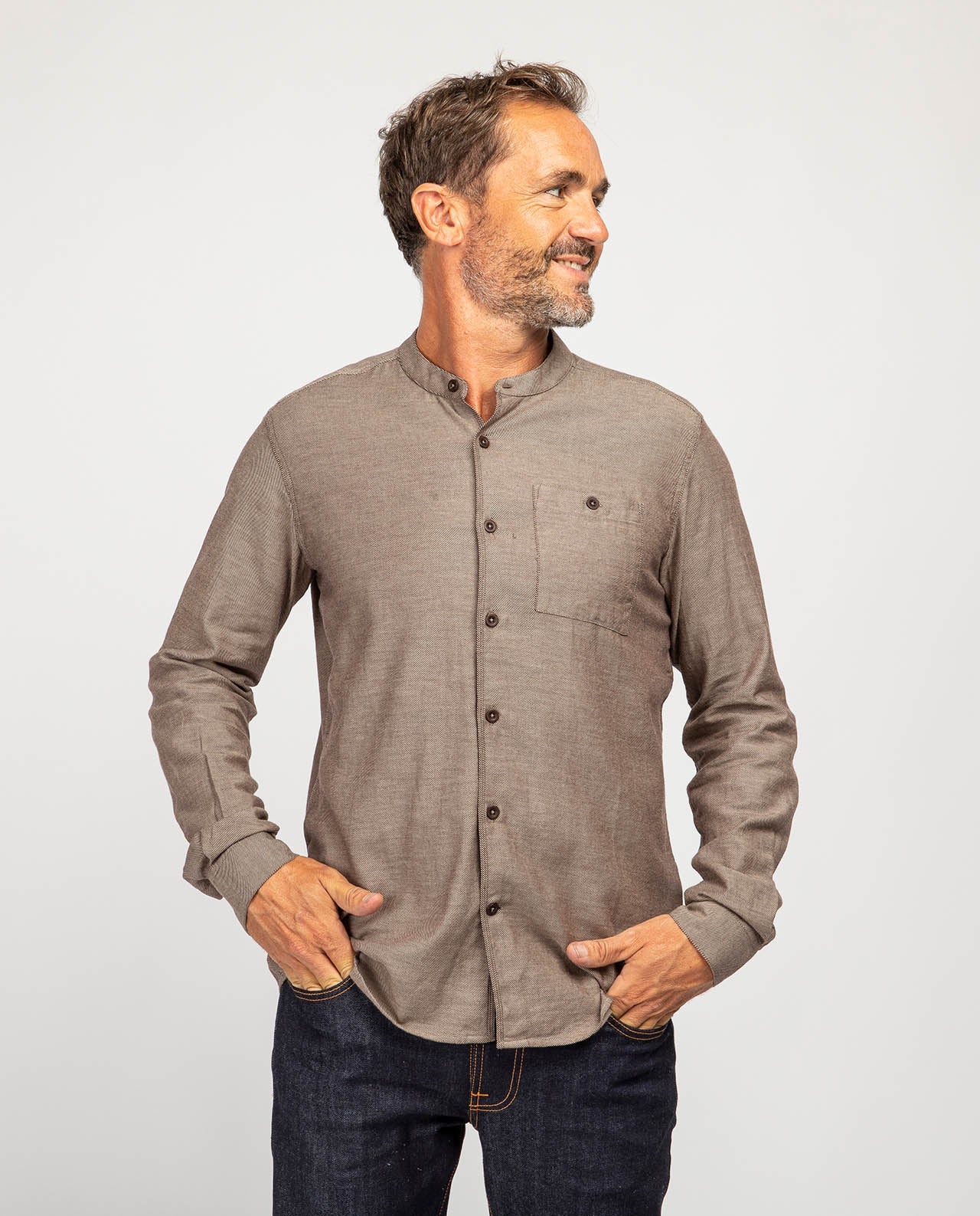 marché commun bask in the sun chemise col officier coton ethique marron