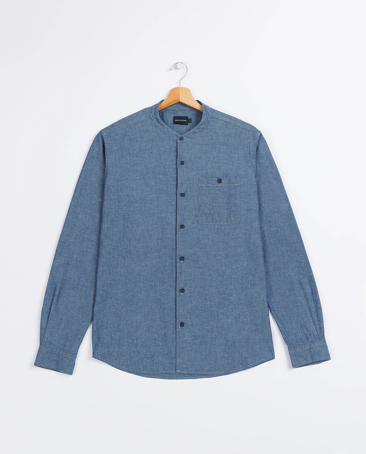 marché commun bask in the sun chemise homme col officier éthique chambray bleu