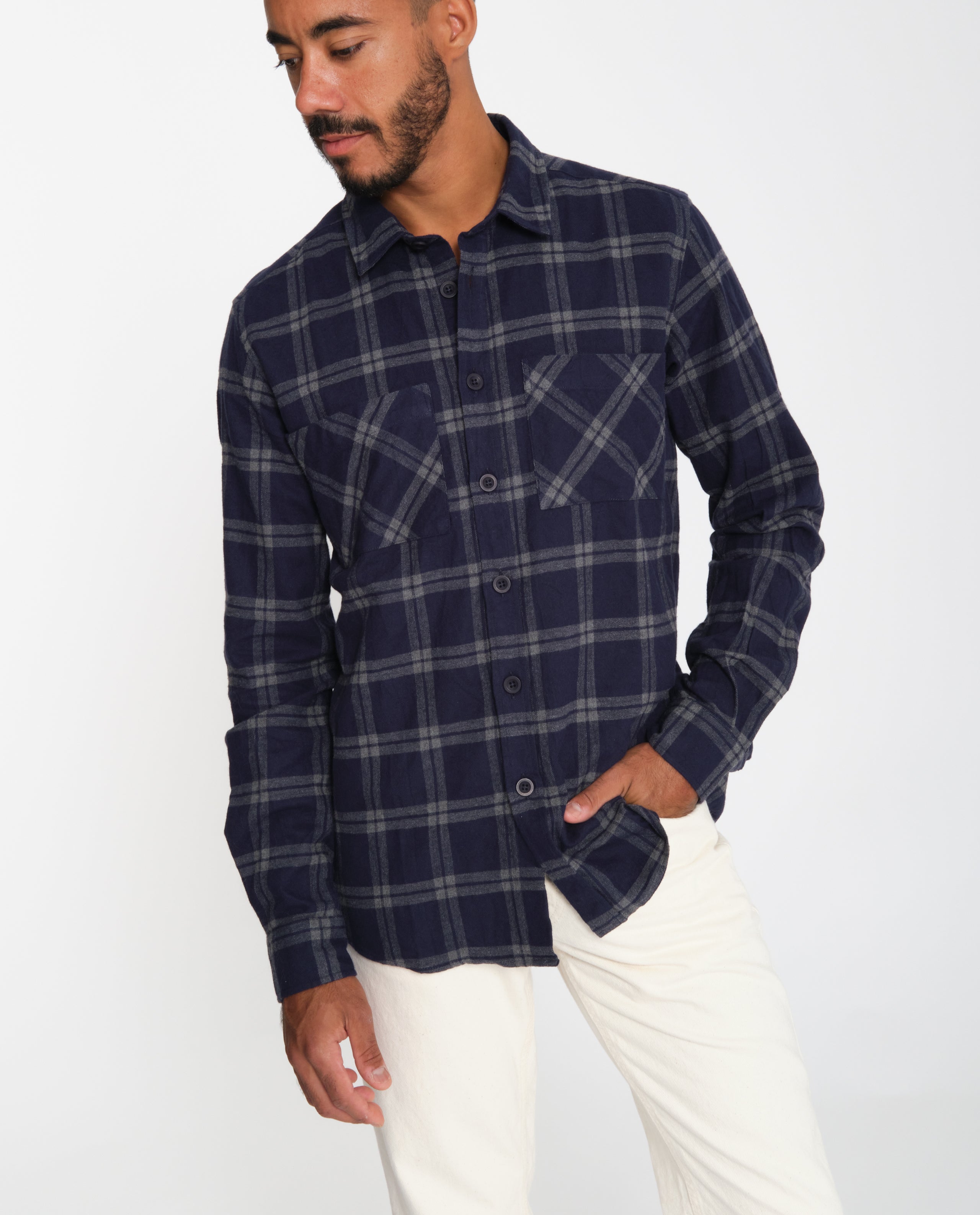 marché commun bask in the sun chemise flanelle carreaux bleu marine éthique