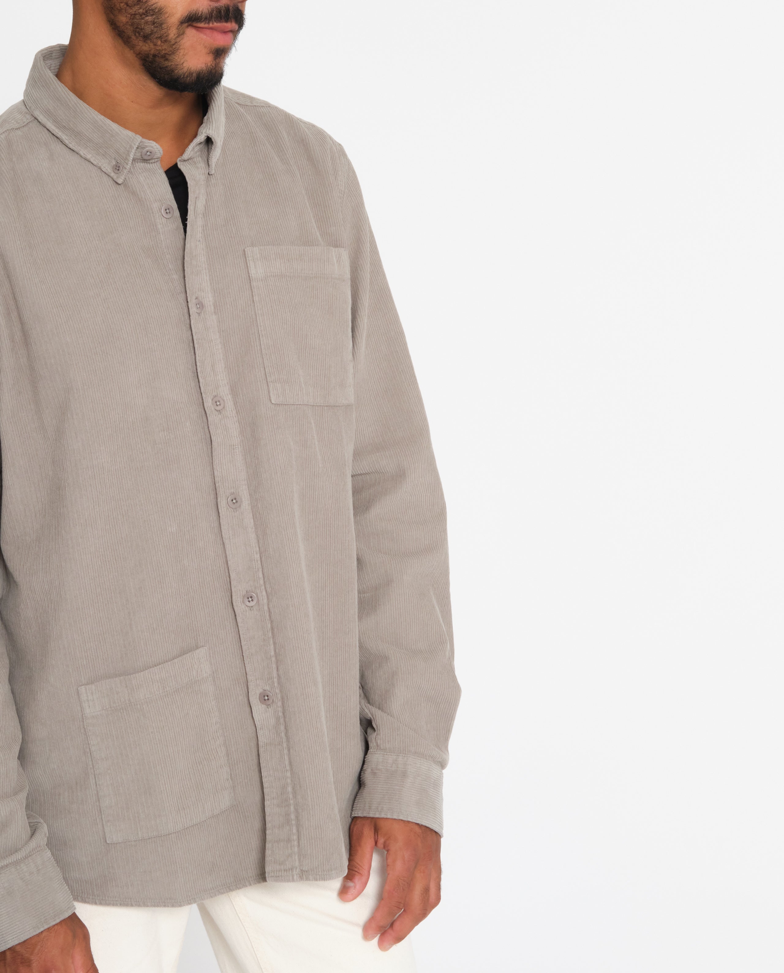 marché commun bask in the sun chemise velours côtelé homme éthique gris vert lichen fabriquée au portugal