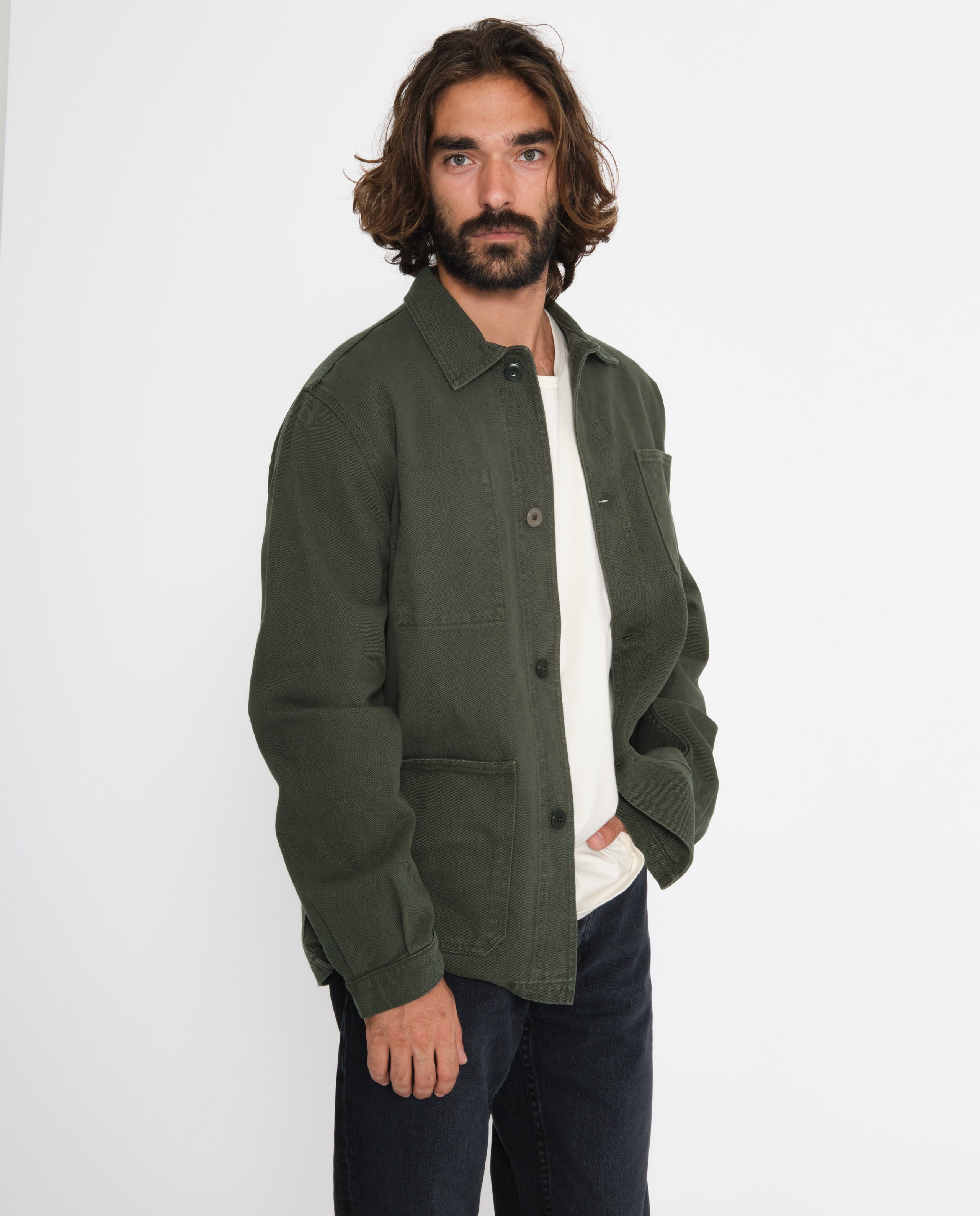 marché commun bask in the sun veste travail coton biologique vert fôret fabriquée au Portugal