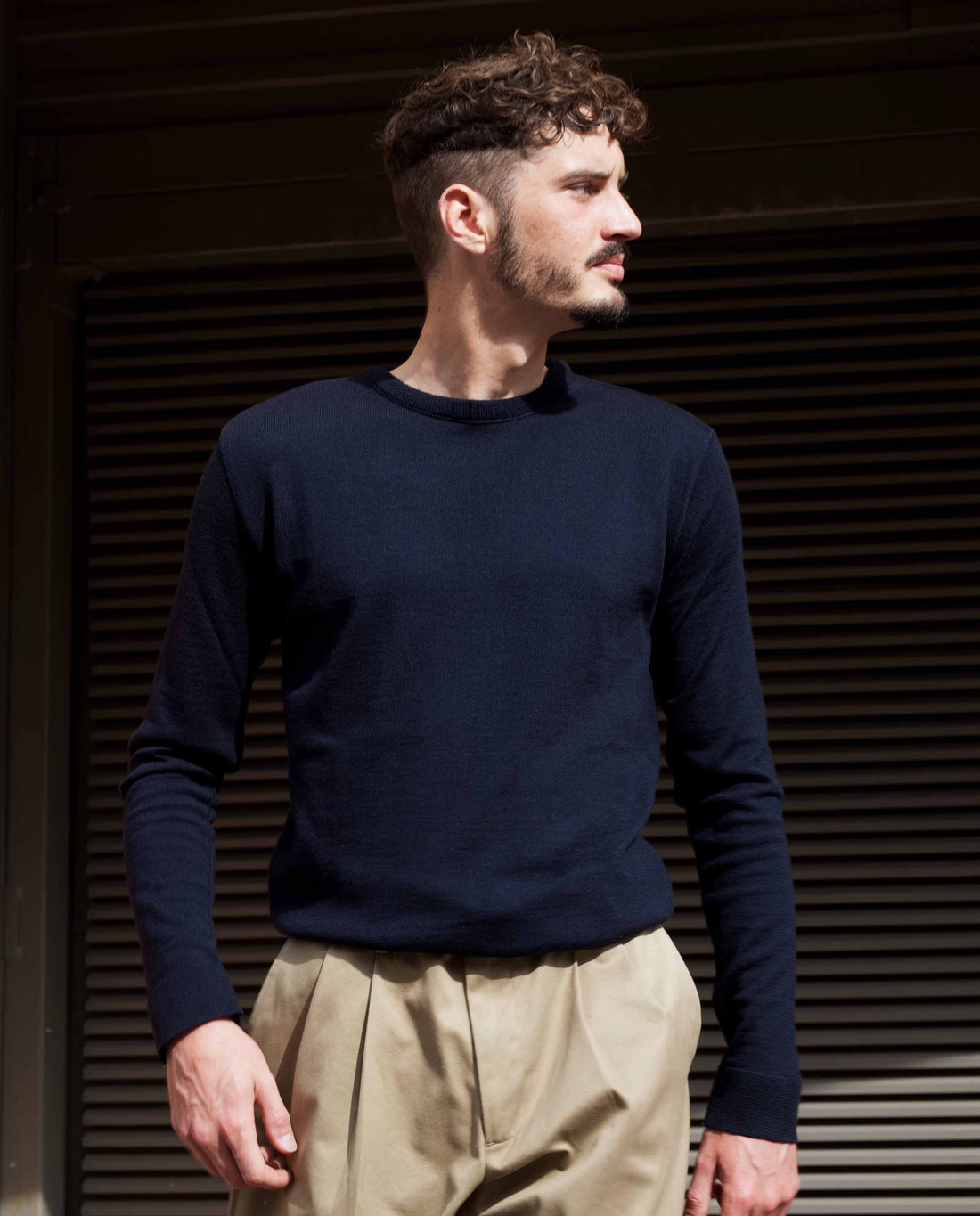 marché commun cabane pull cadet col rond homme laine mérinos extra fine bleu marine