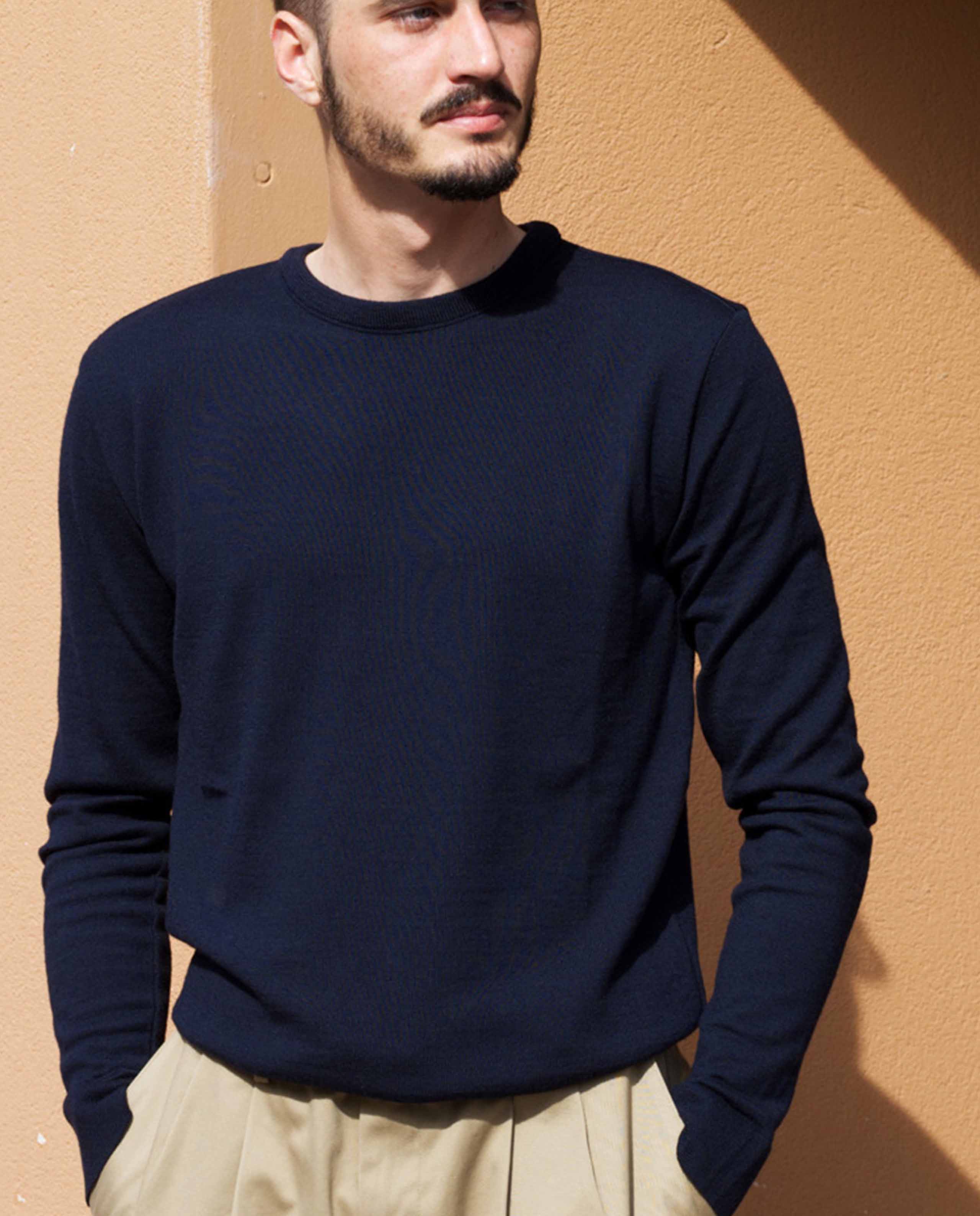 marché commun cabane pull cadet col rond homme laine mérinos extra fine bleu marine