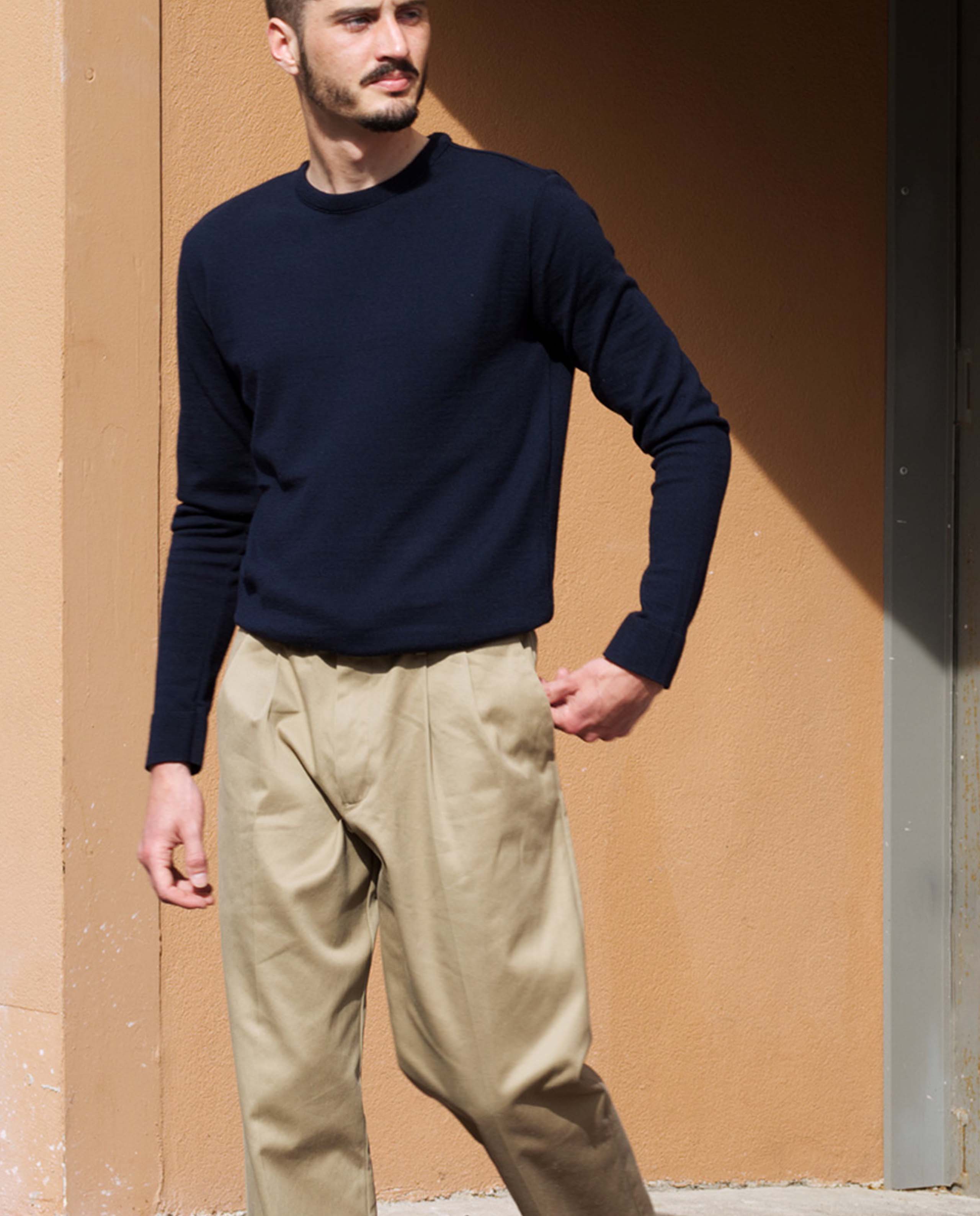 marché commun cabane pull cadet col rond homme laine mérinos extra fine bleu marine