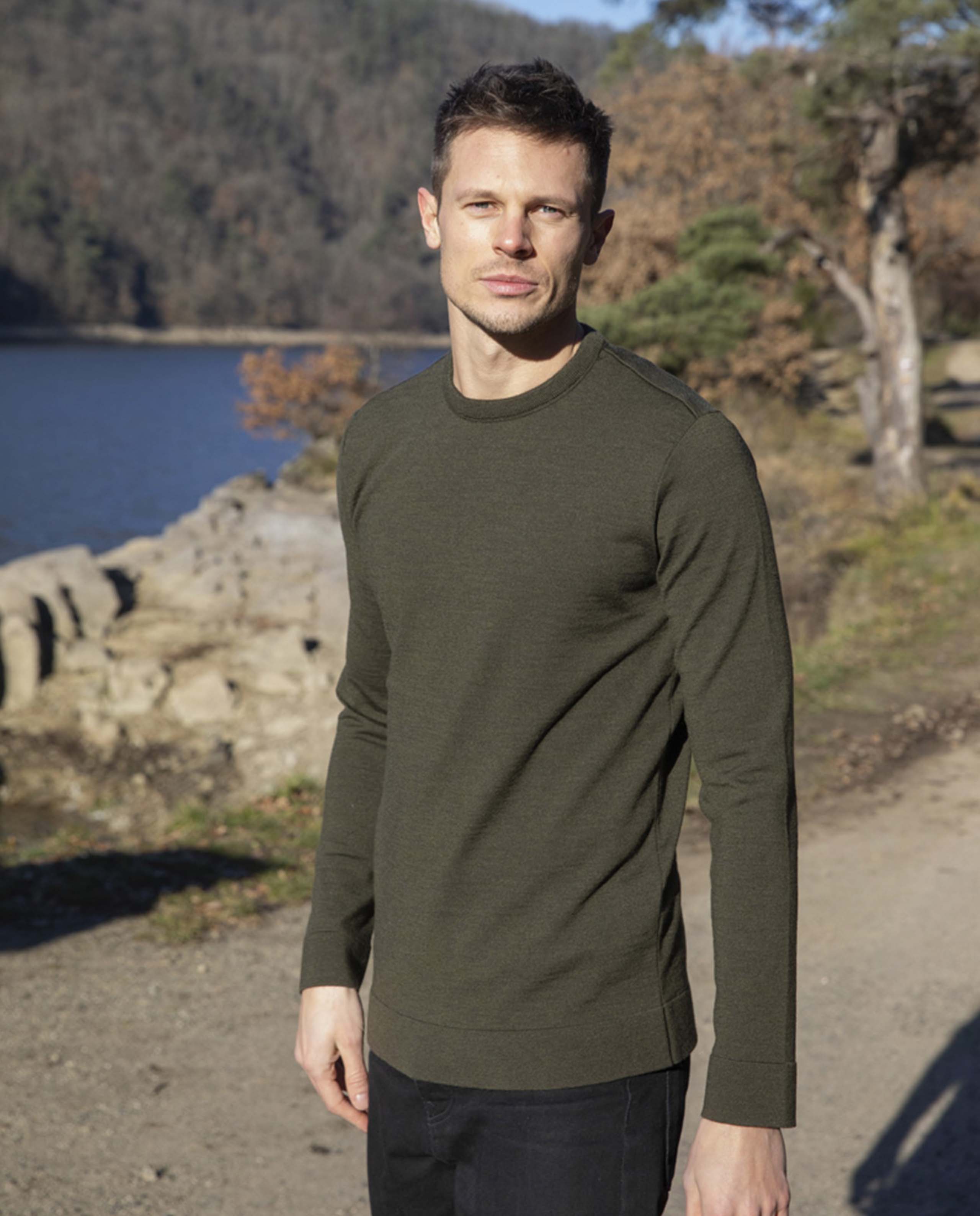 Pull Homme Col Rond Laine Coton Marine