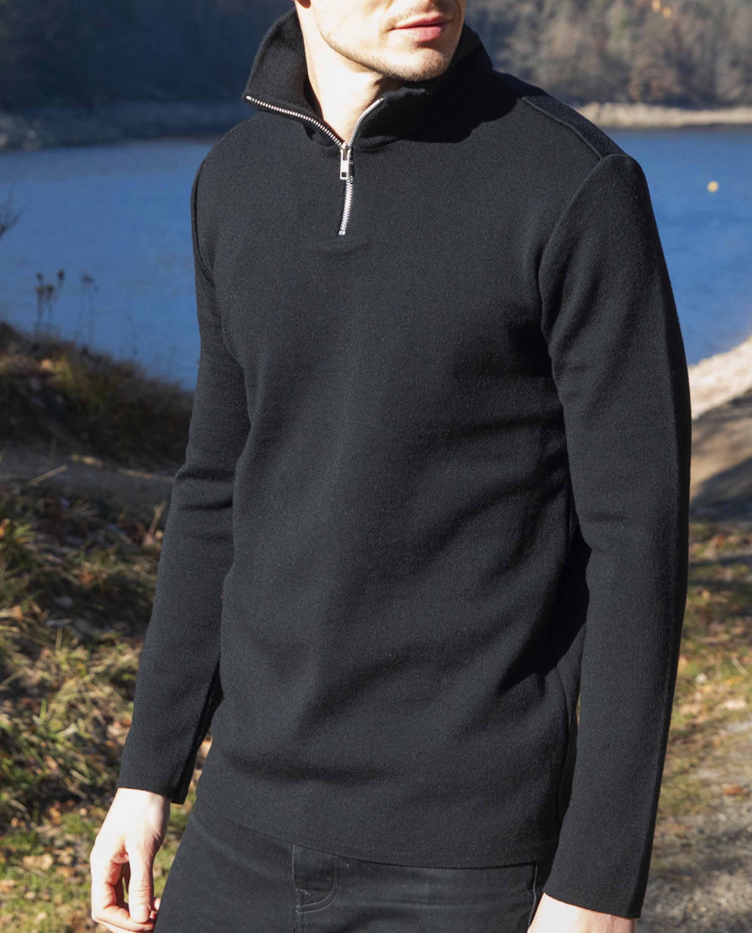 marché commun cabane pull camioneur laine mérinos extra fine homme éthique fabriqué en france noir