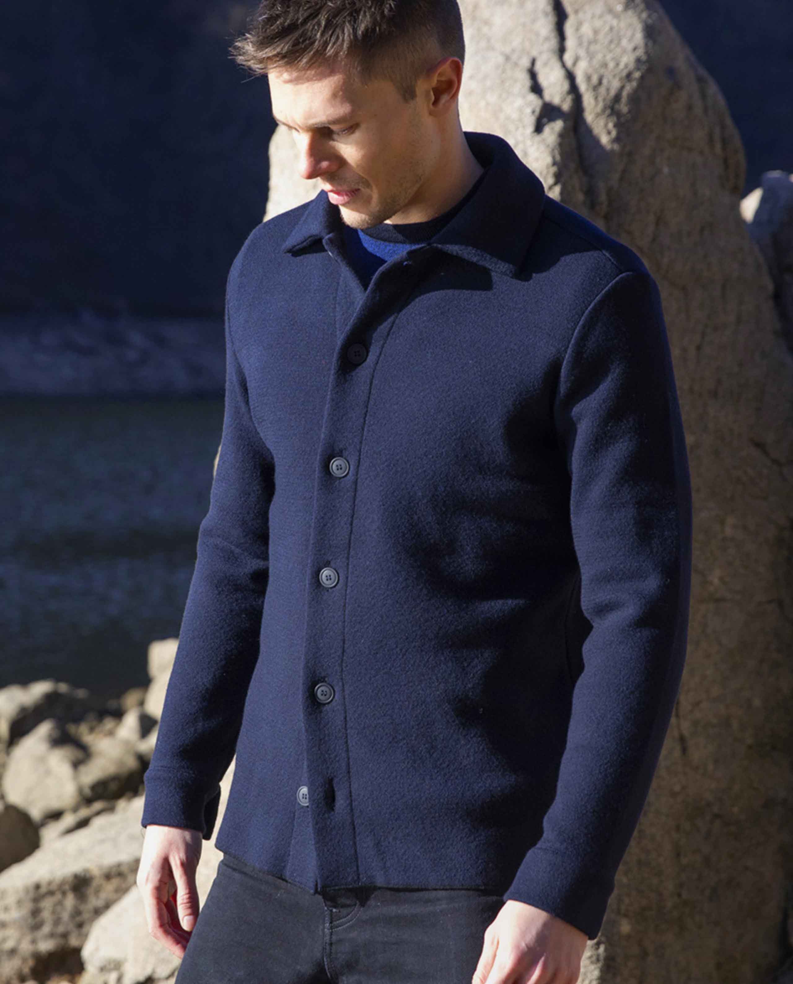 marché commun cabane surchemise laine mérinos bleu marine homme fabriquée en France