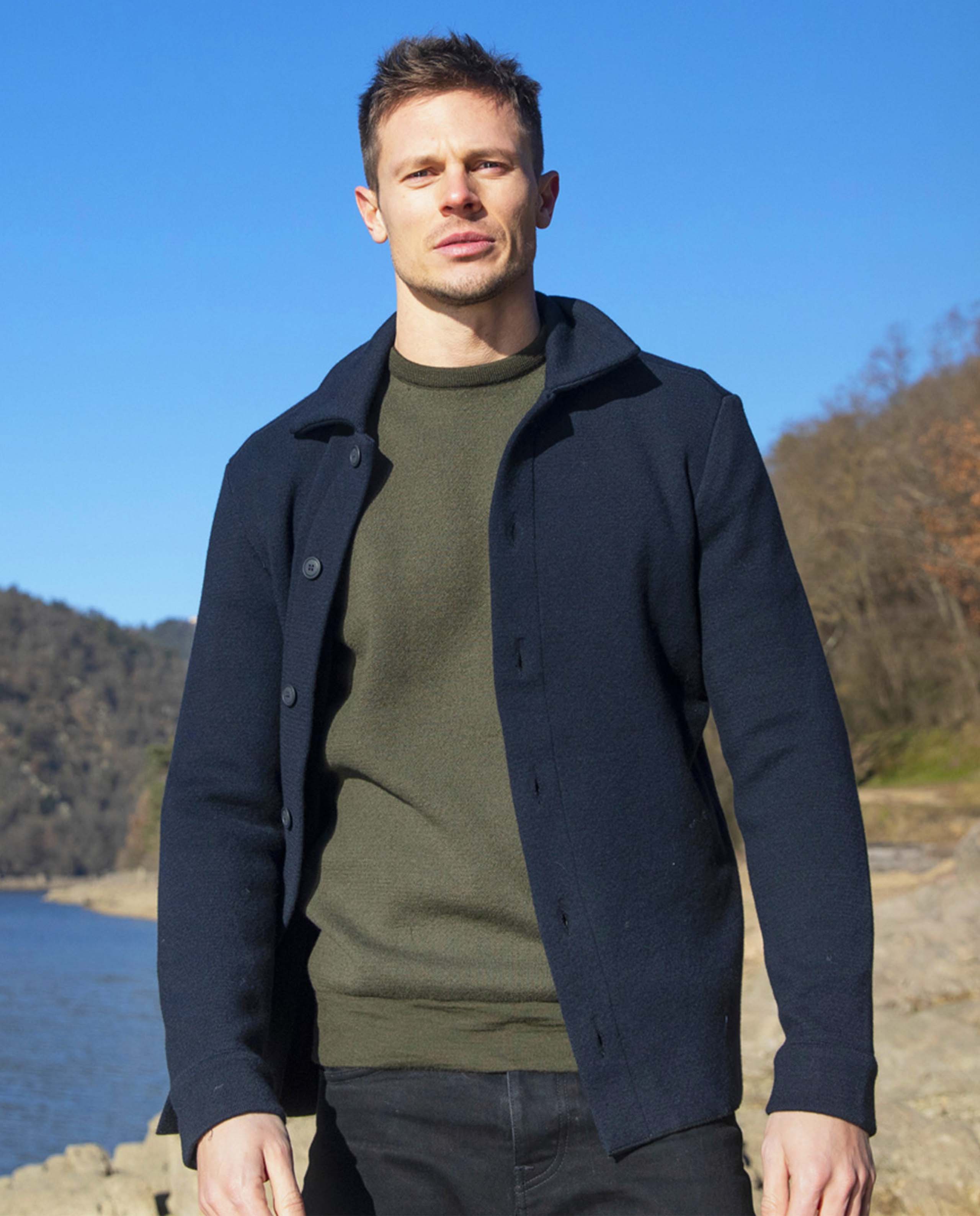 marché commun cabane surchemise laine mérinos bleu marine homme fabriquée en France