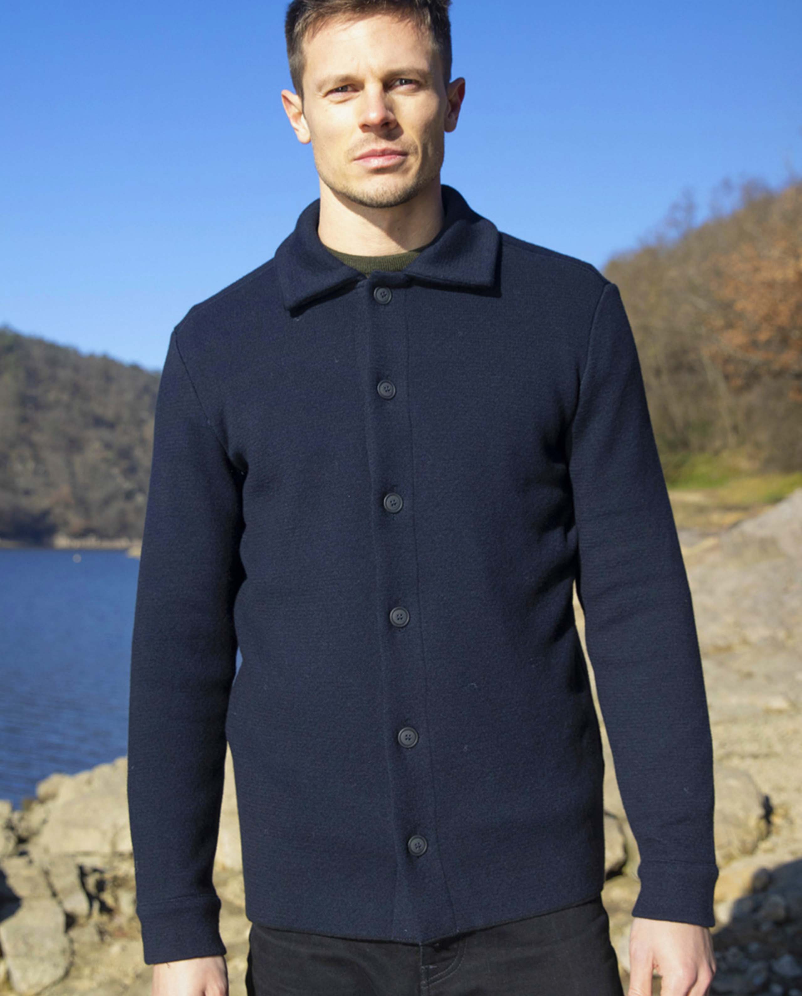 marché commun cabane surchemise laine mérinos bleu marine homme fabriquée en France