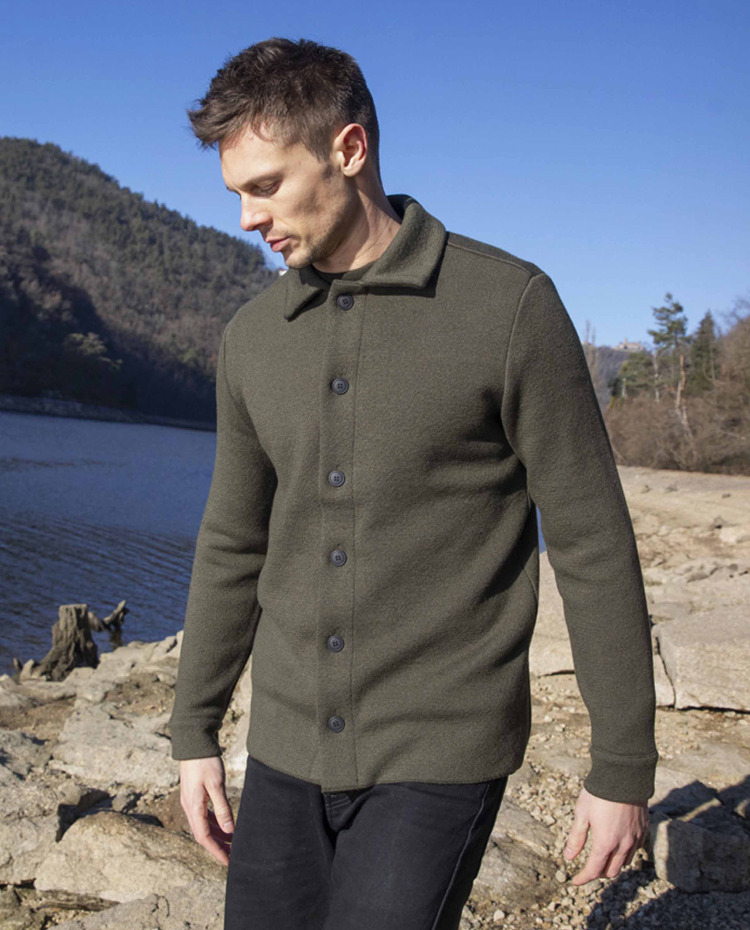marché commun cabane surchemise laine mérinos vert kaki homme fabriquée en France