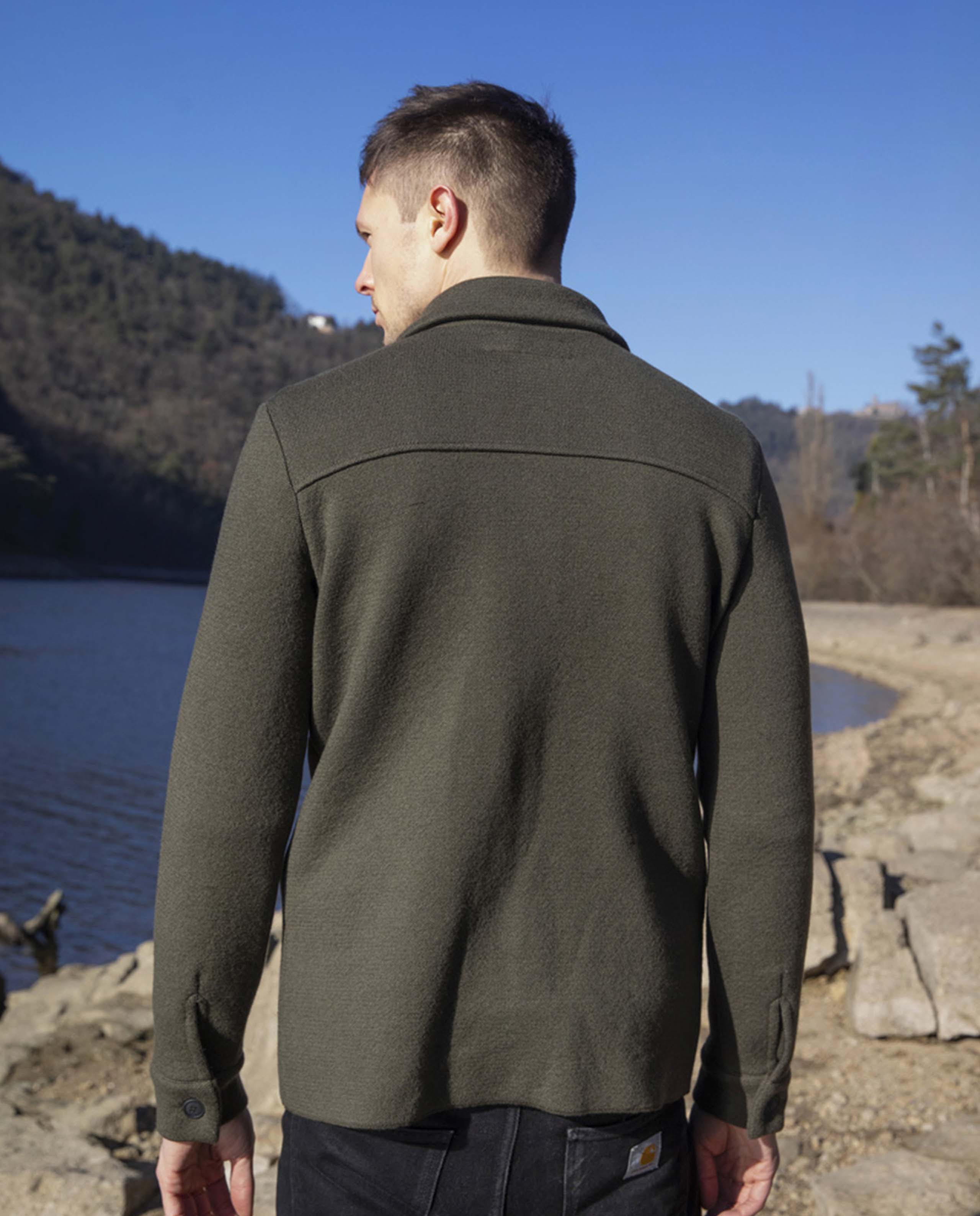 marché commun cabane surchemise laine mérinos vert kaki homme fabriquée en France
