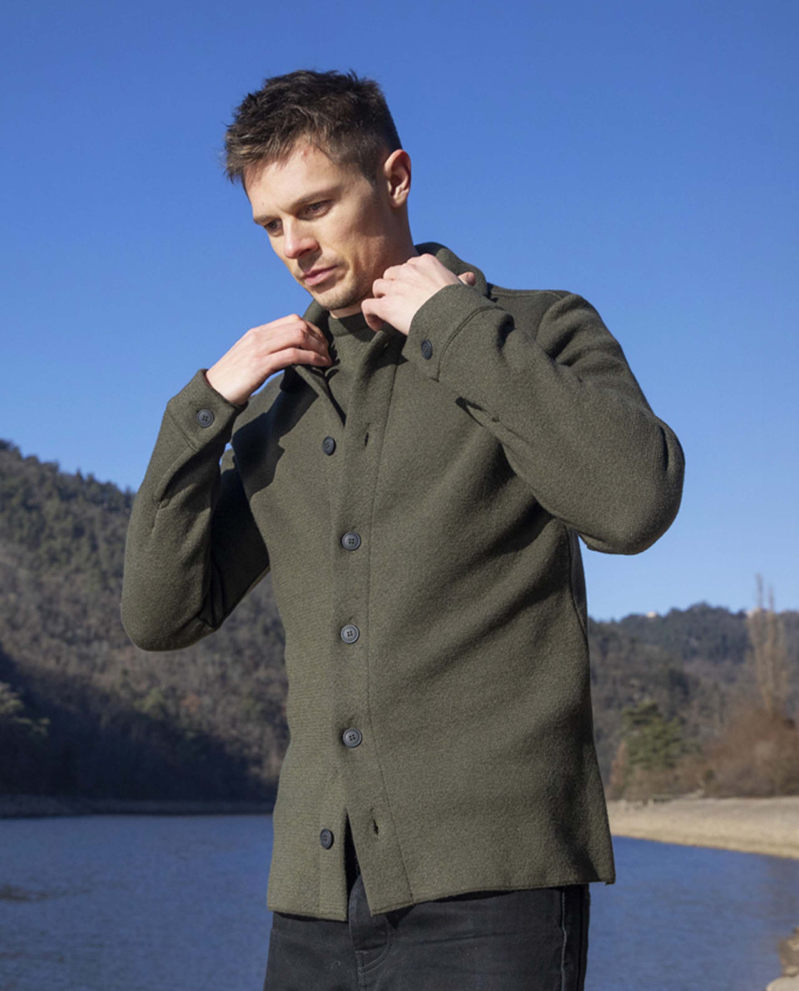 marché commun cabane surchemise laine mérinos vert kaki homme fabriquée en France