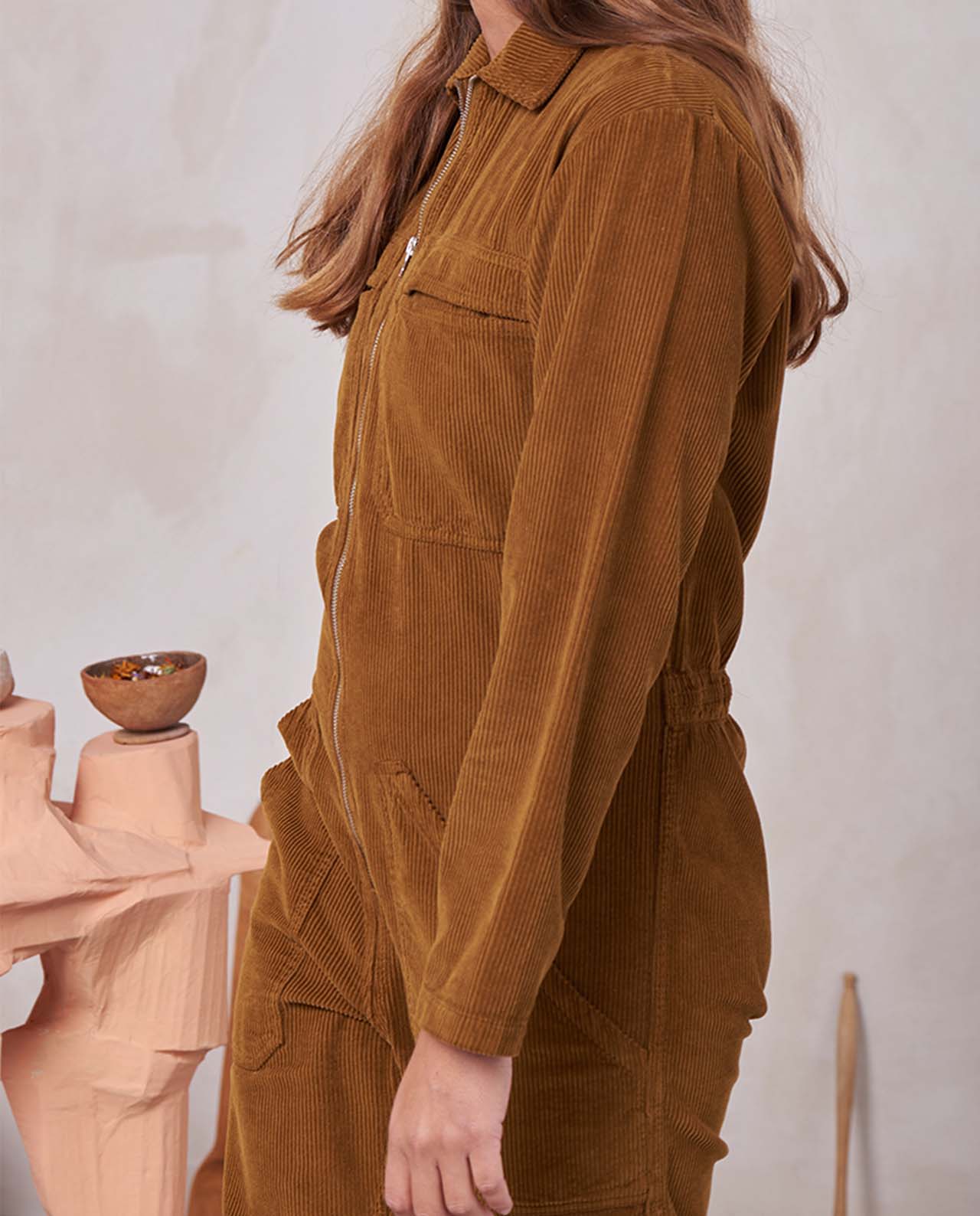 marché commun graine combinaison femme manches longues velours côtelé biologique camel