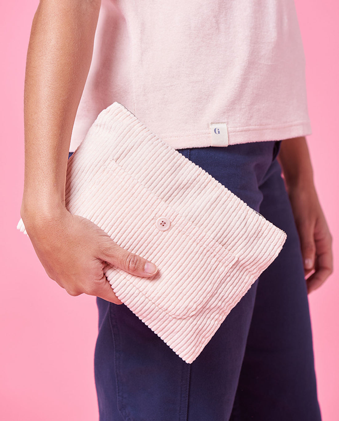 marché commun pochette zippée velours côtelé biologique rose