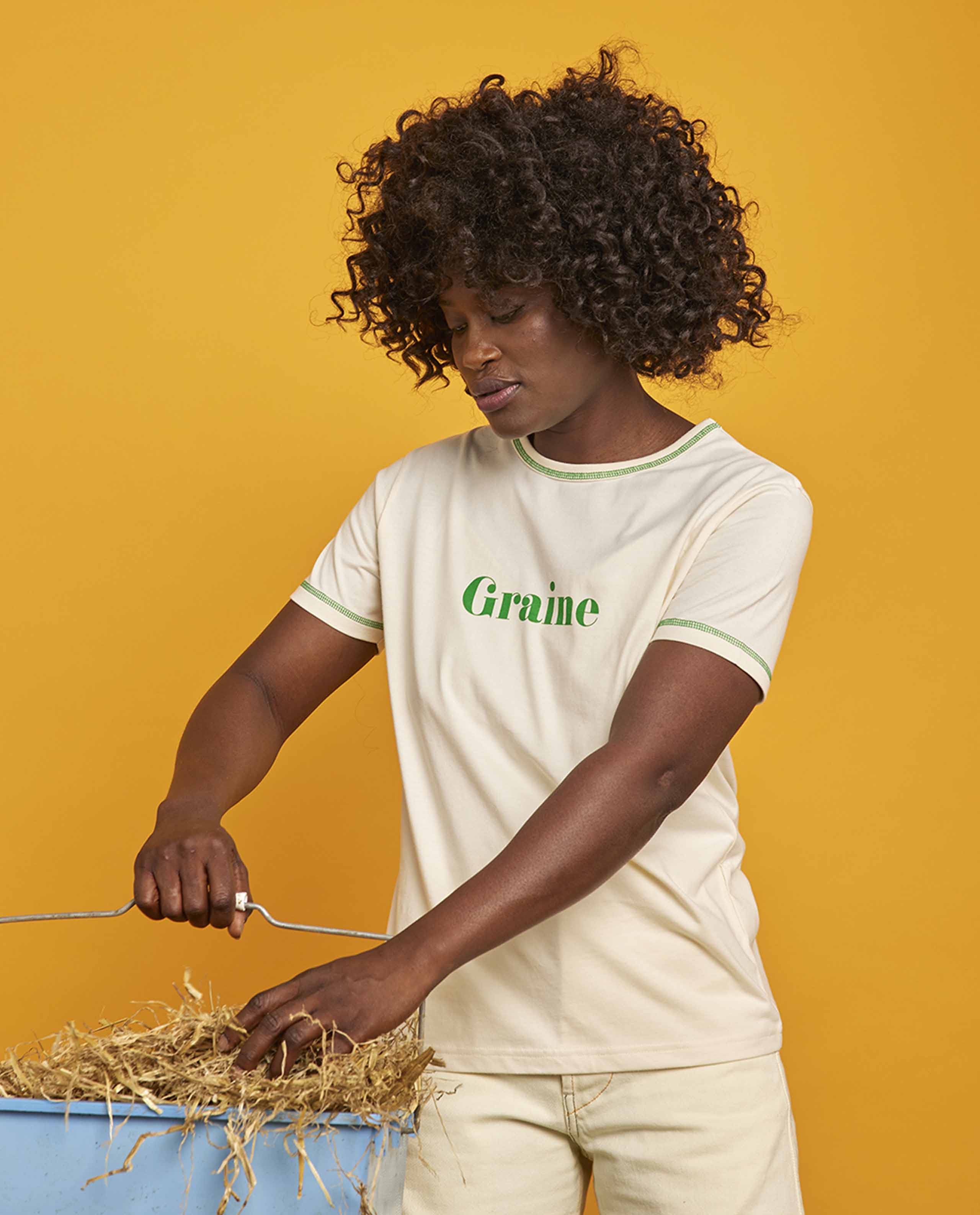 T-shirt Imprimé en Coton BIO Femme Éthique Blanc Cassé Graine