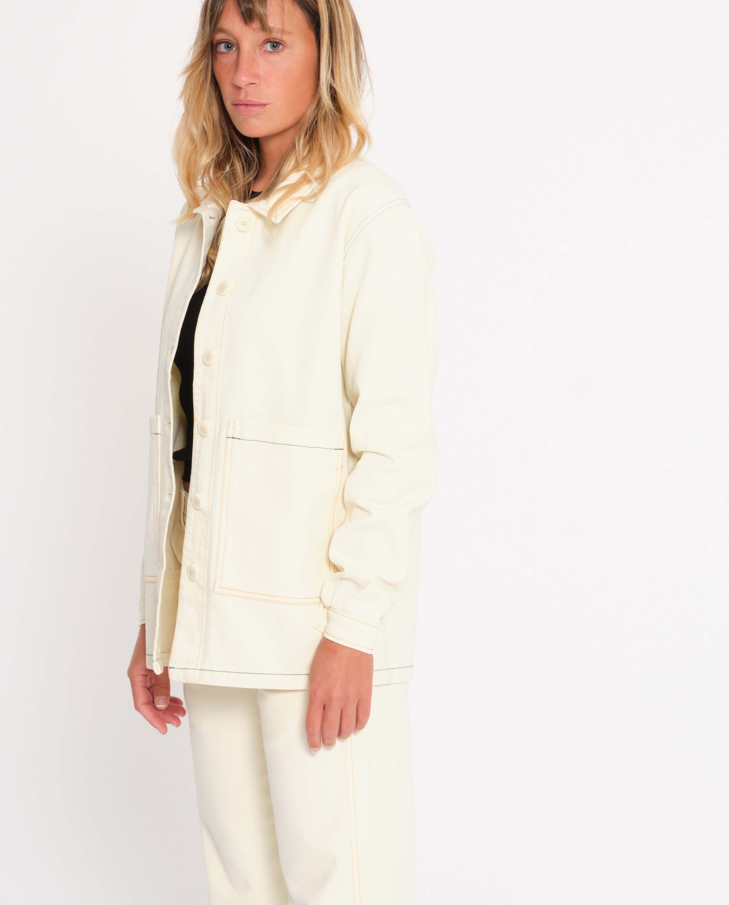 Veste de travail en Coton BIO Femme Éthique Blanc Cassé Graine