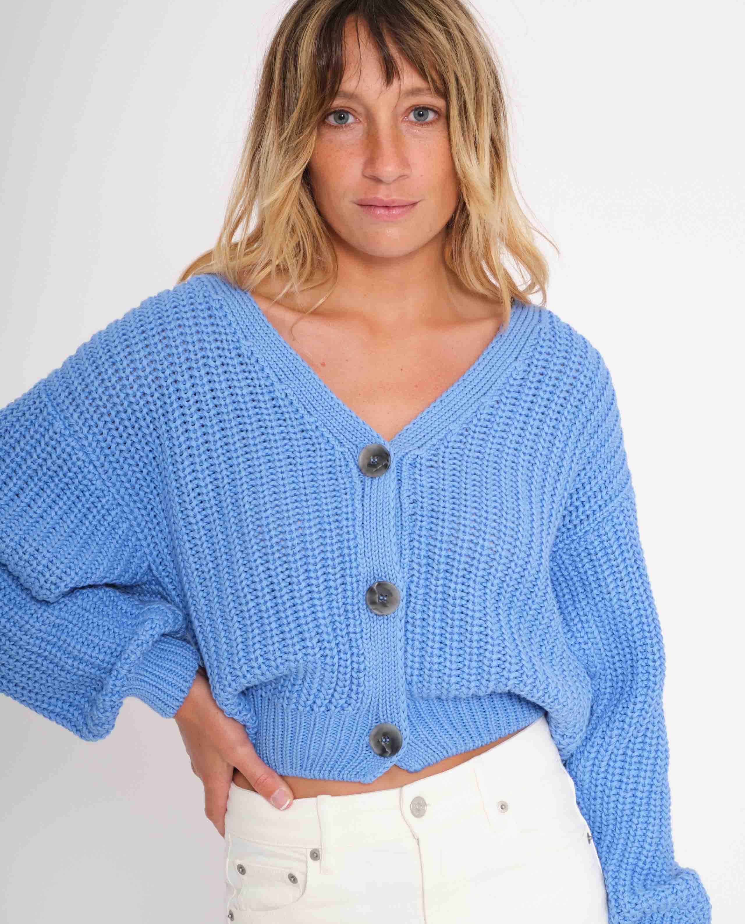 marché commun jan n june femme gilet maille coton biologique bleu azur