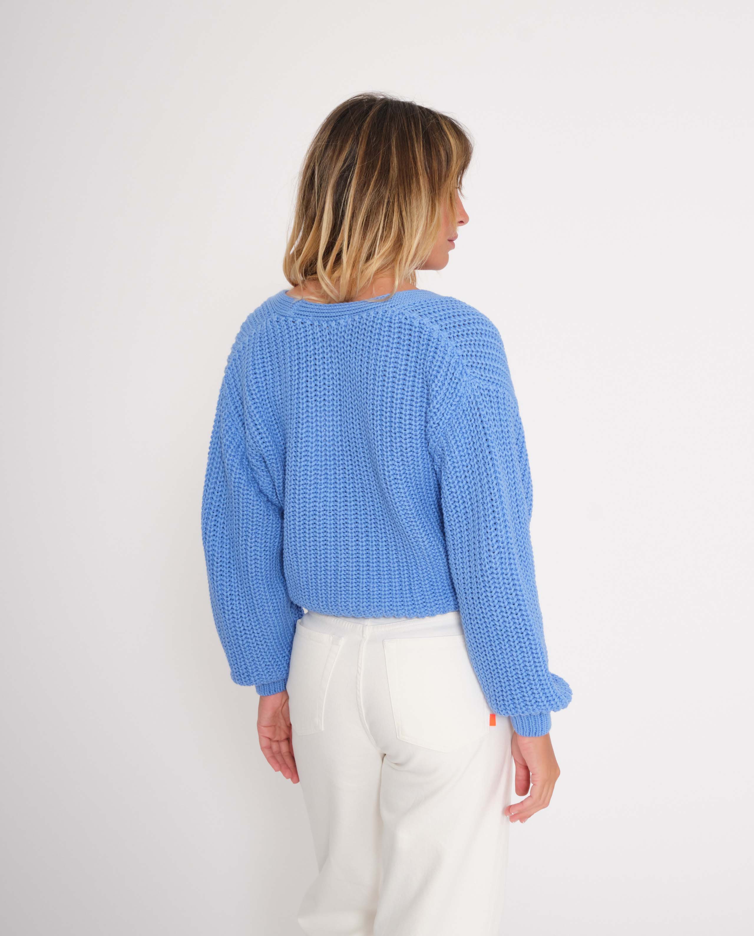marché commun jan n june femme gilet maille coton biologique bleu azur