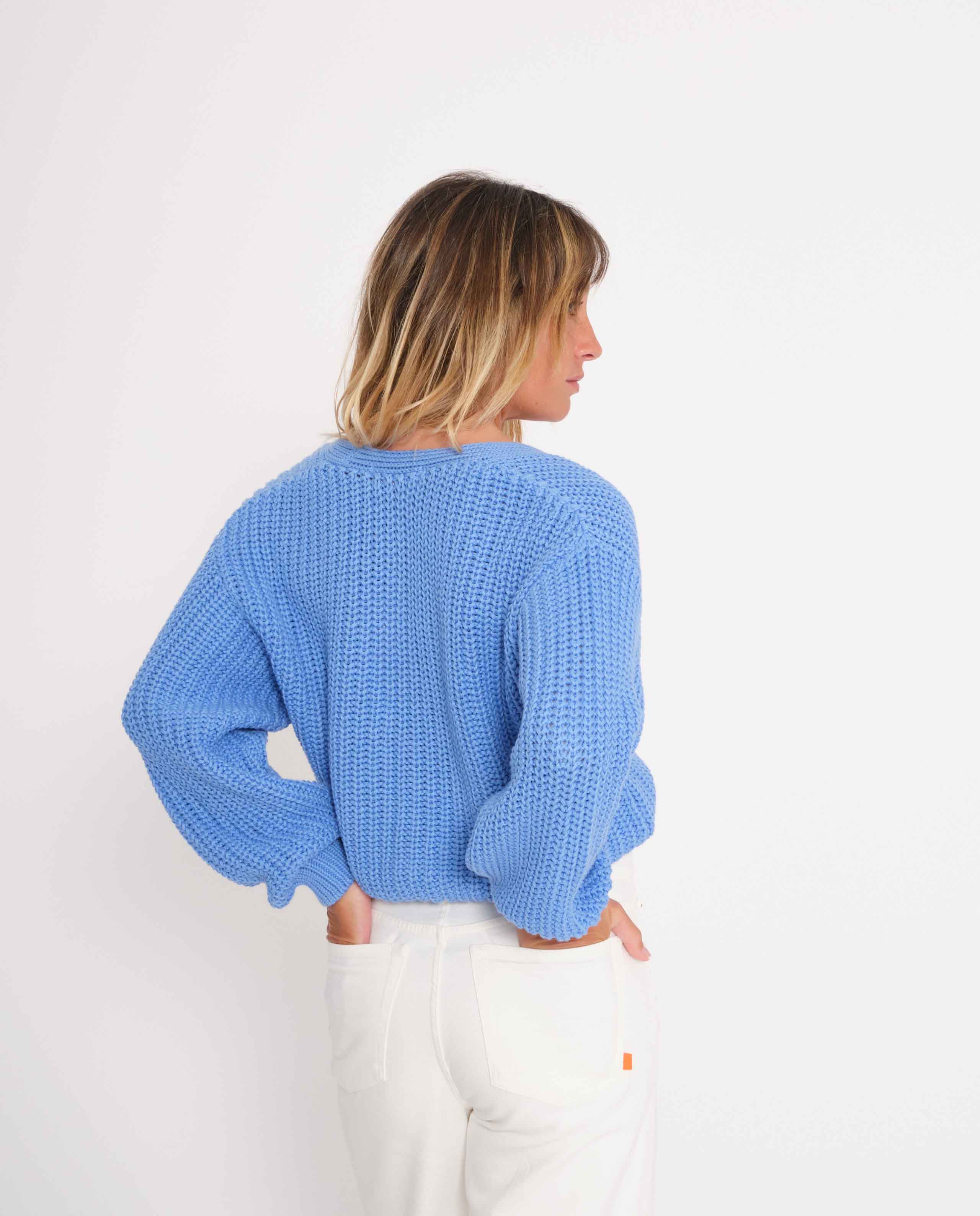 marché commun jan n june femme gilet maille coton biologique bleu azur