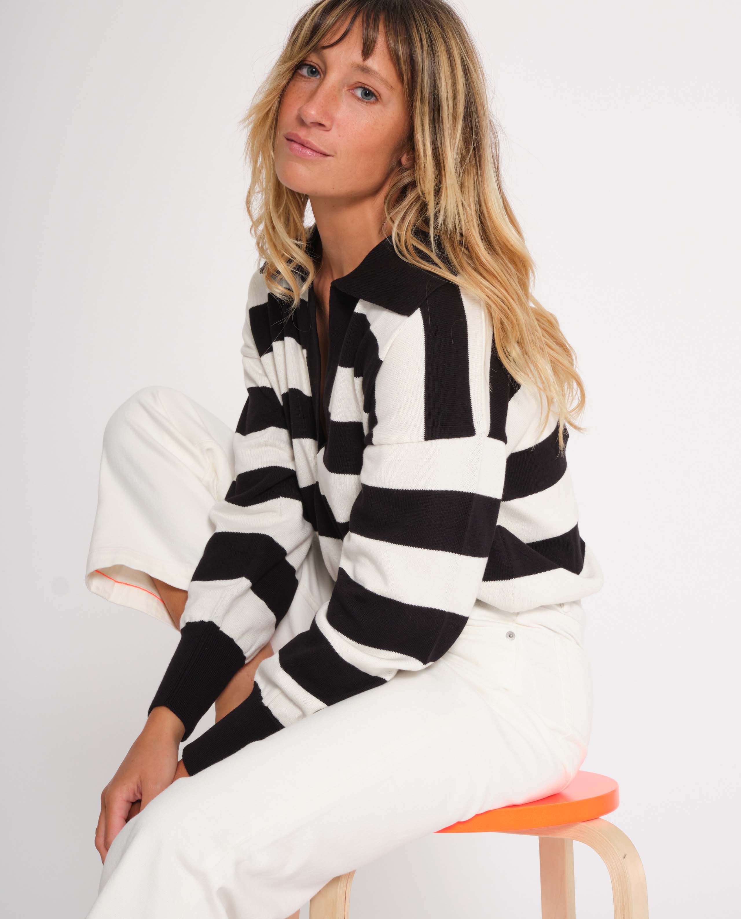 marché commun jan n june femme pull court rayures noir et blanc biologique
